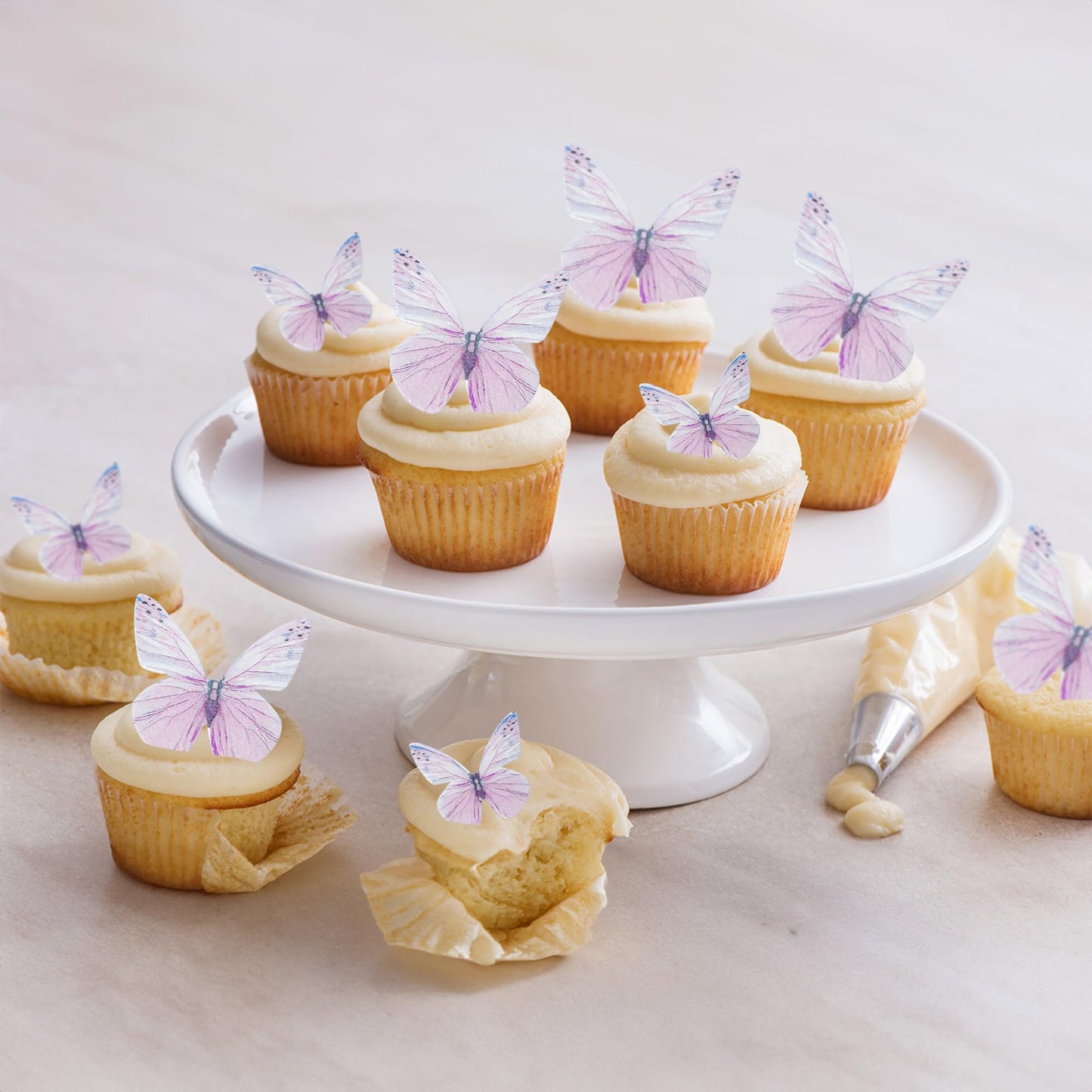 Gyufise 72Pcs Edible Cupcake Toppers - Butterfly Shaped Cake Decoration Picks For Baby Shower, Kids Birthday Party - Purple