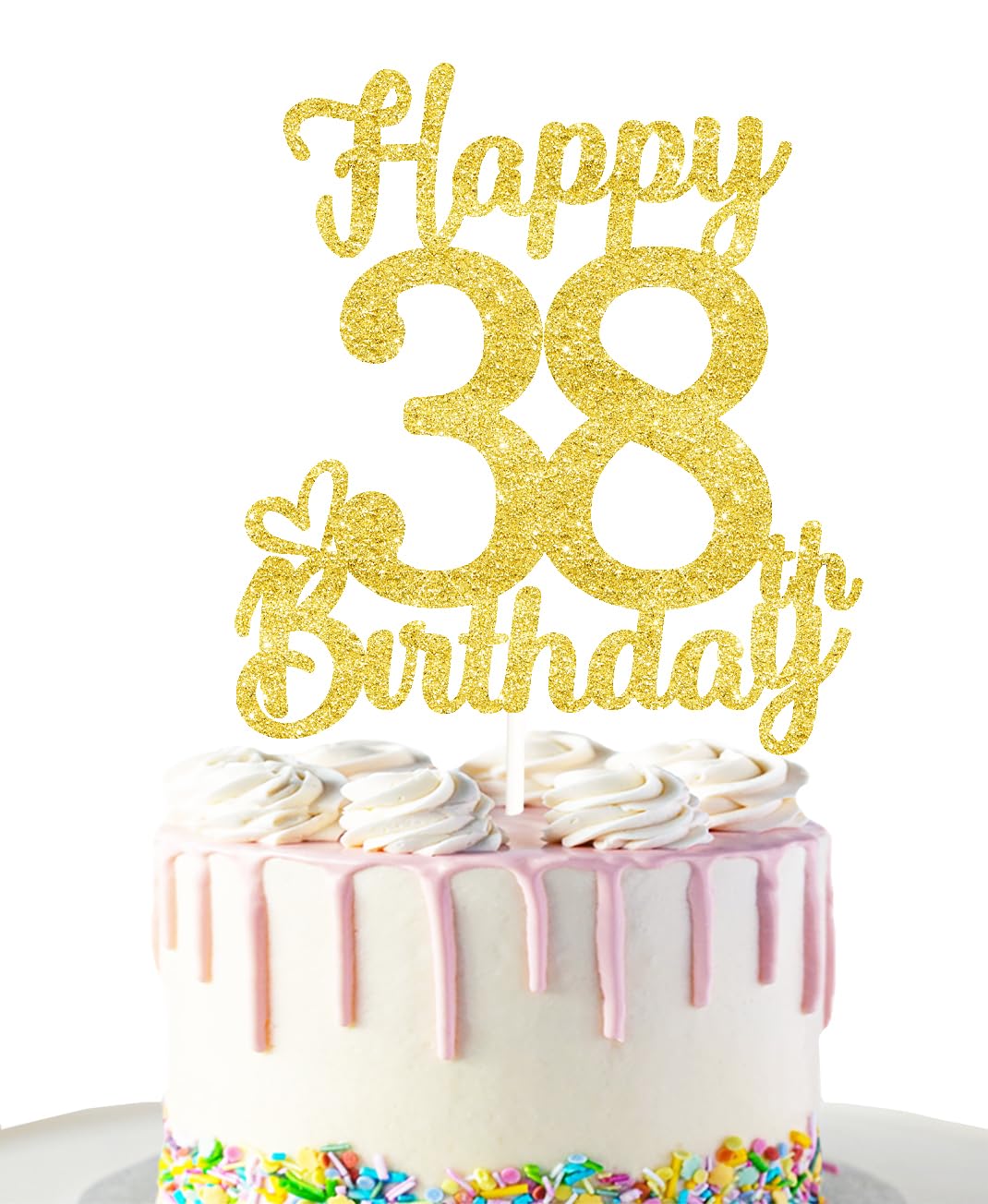 38 Birthday Cake Toppers-Gold Glitter, 38Th Cake Topper For Men,38 Cake Topper For Women, 38Th Birthday Decorations,38Th Birthda