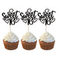 YCTHUNFISH 24 Pack Cupcake Toppers Glitter Sixteen for 16th Birthday Party Decorations Black Bamboo