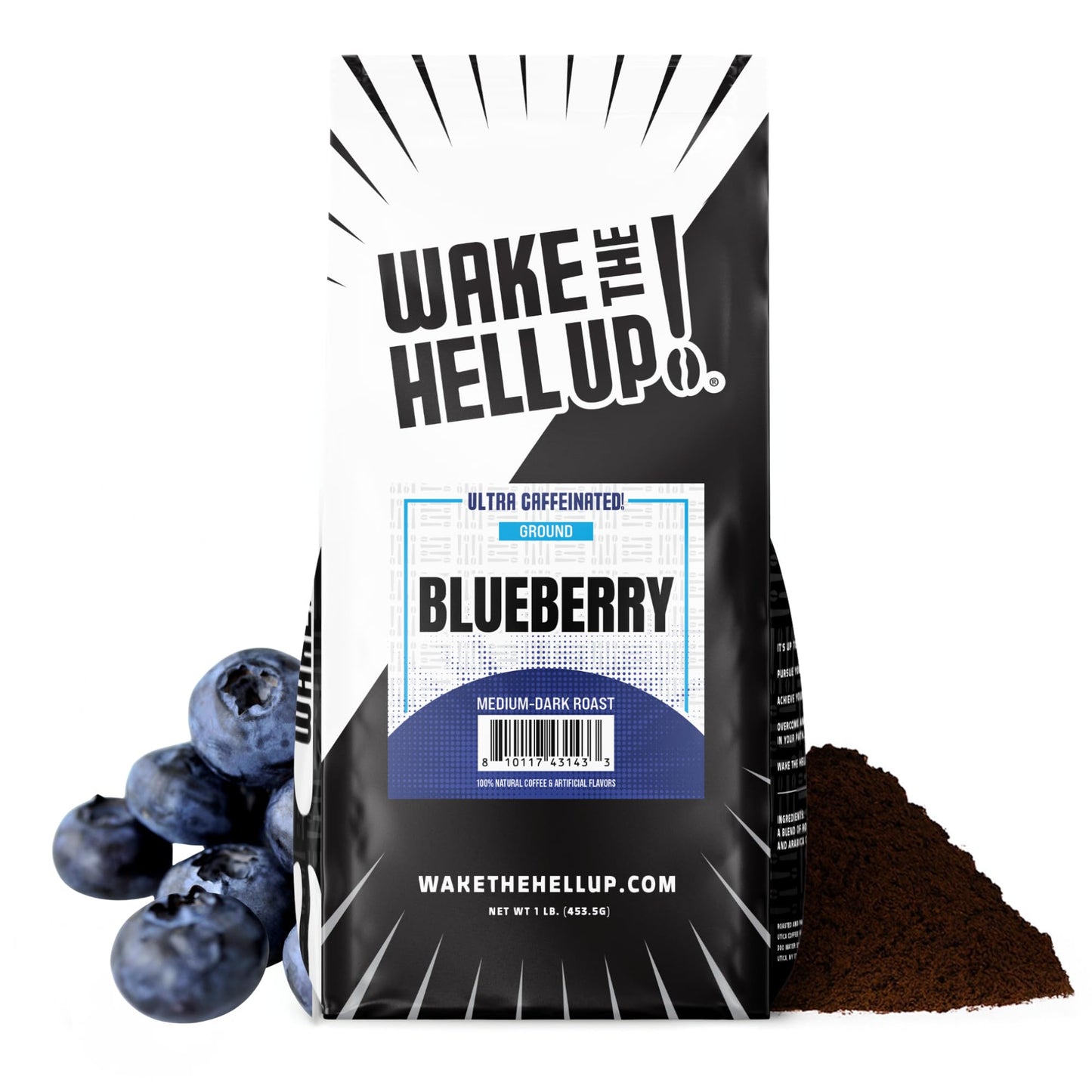 Wake The Hell Up! 1Lb Ultra-Caffeinated Blueberry Ground Coffee  Low Acid  Medium-Dark Roast