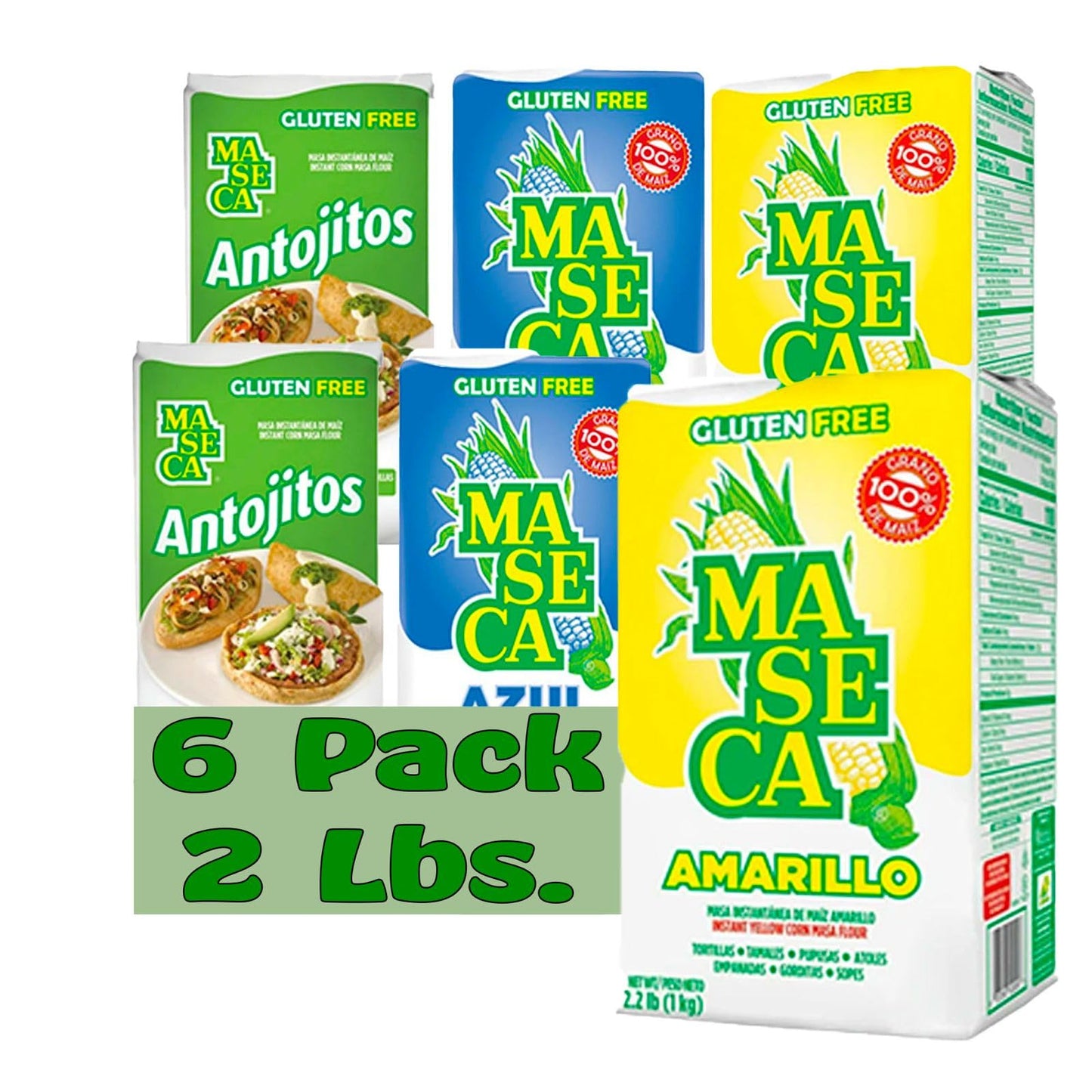 Maseca Variety Pack Gluten Free Harina de Maiz (Corn Flour) 2 Lbs Bag 6 Pack