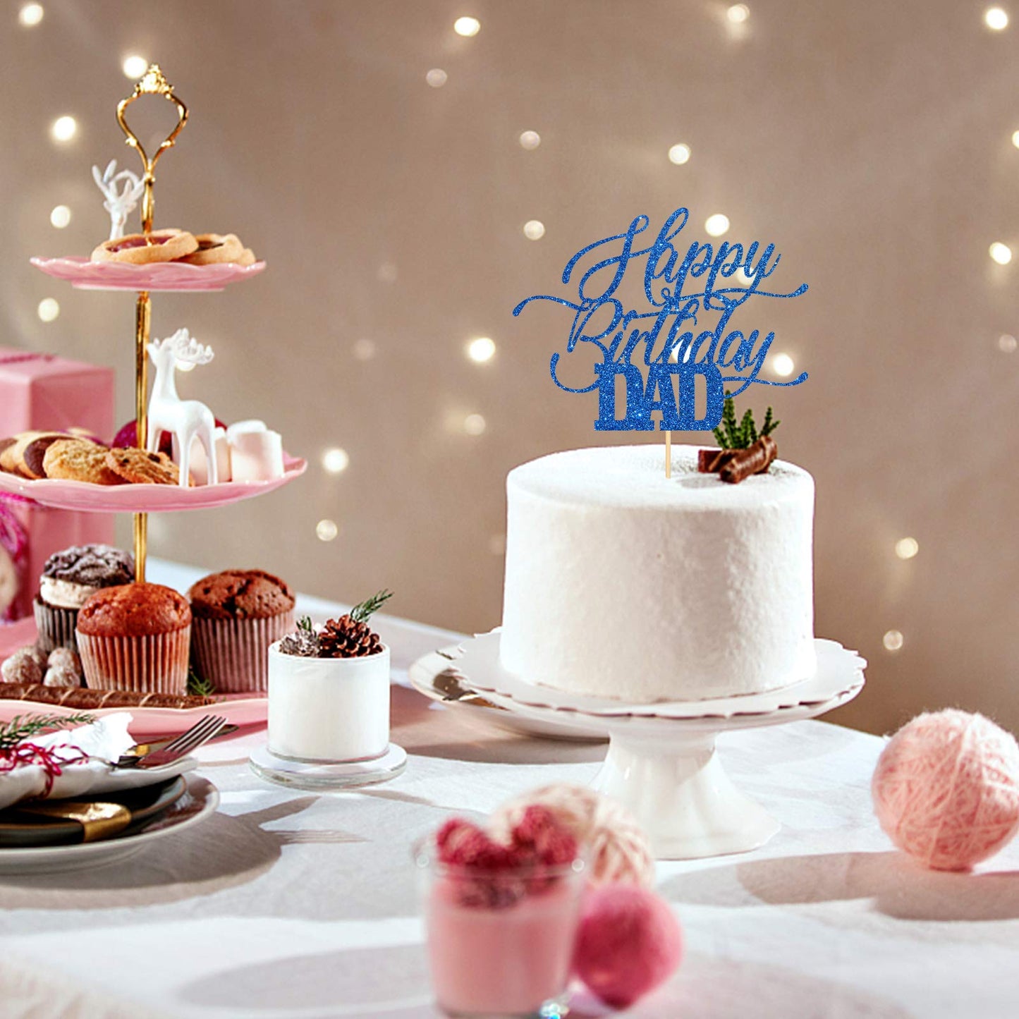 Innoru Glitter Happy Birthday Dad Cake Topper - Father'S Birthday Cake Decor - Father'S Day Party Cake Decorations For Men - Nav