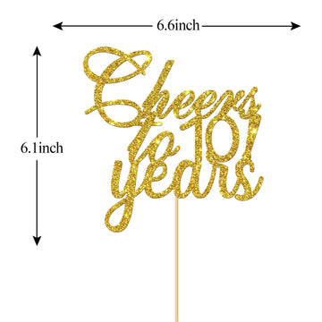Gold Glitter Cheers to 10 Years Cake Topper - Children's 10th Birthday Cake Topper - 10 Years Blessed Wedding Anniversary Party