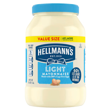 Hellmanns Creamy Light Mayonnaise, Made with Cage Free Eggs, 48 FL oz, Model 0004800100718