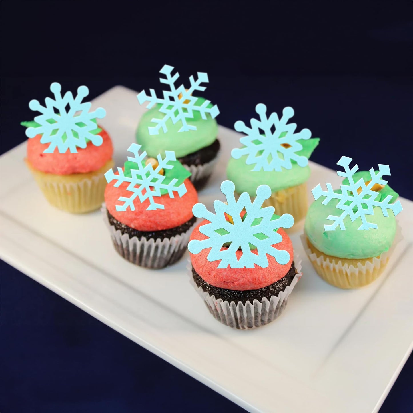 Gyufise 60Pcs Edible Snowflakes Cupcake Toppers - Snowflake Cake Decorations Wafer Paper Sprinkles For Christmas Winter Holiday Theme Party Supplies Blue