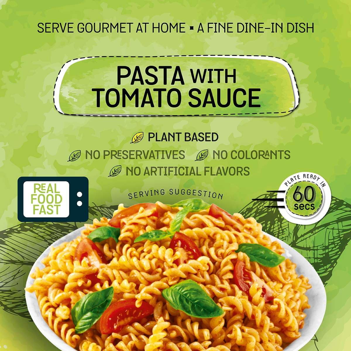 Mediterranean, Ready To Eat Pasta With Tomato Sauce, Plant Based, Vegan, No Preservatives, No Colorants, No Artificial Flavors,