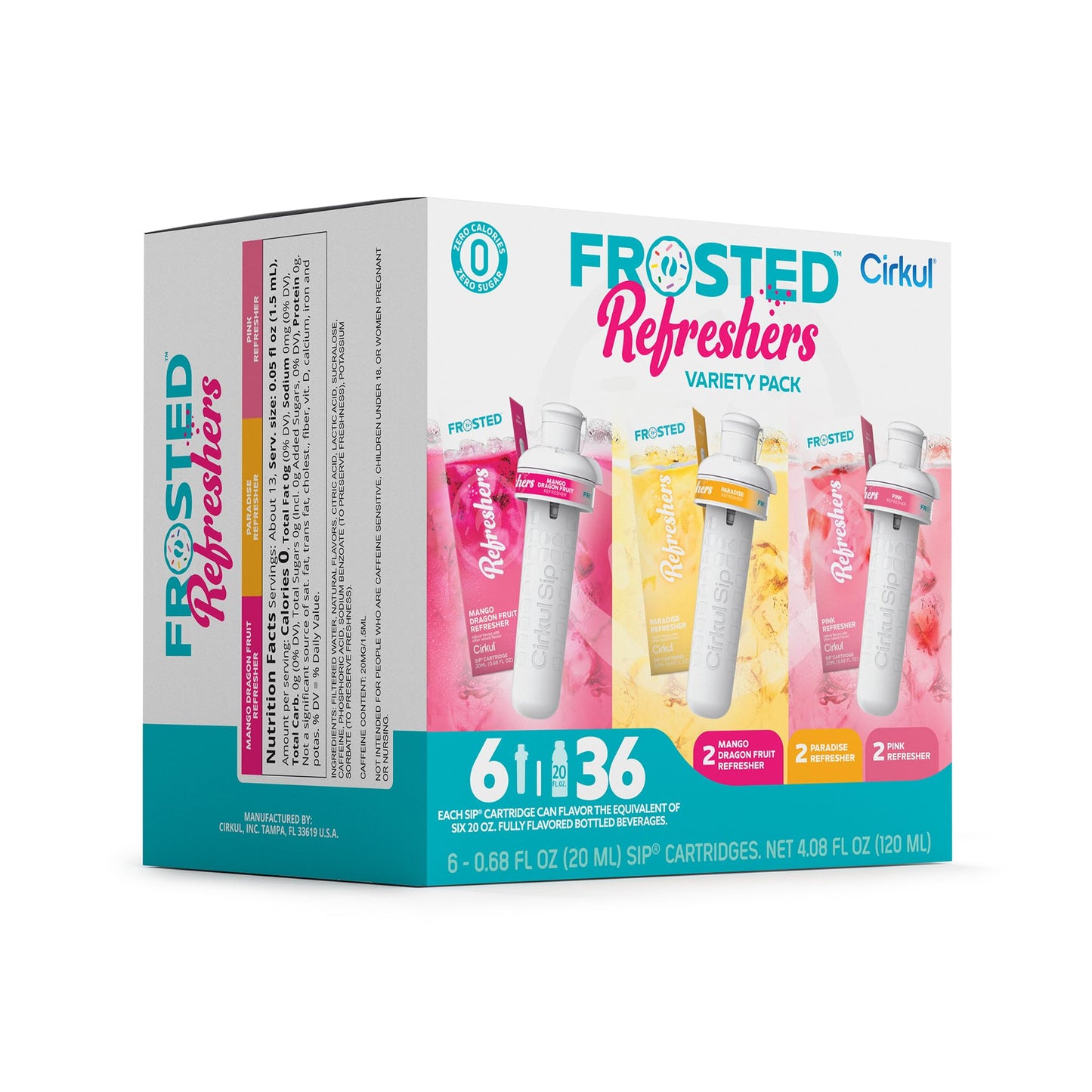 Cirkul Frosted Refreshers Variety Pack, 6-Pack - 2 Pink, 2 Mango Dragon Fruit, 2 Paradise - Refreshing Flavor for Hydration