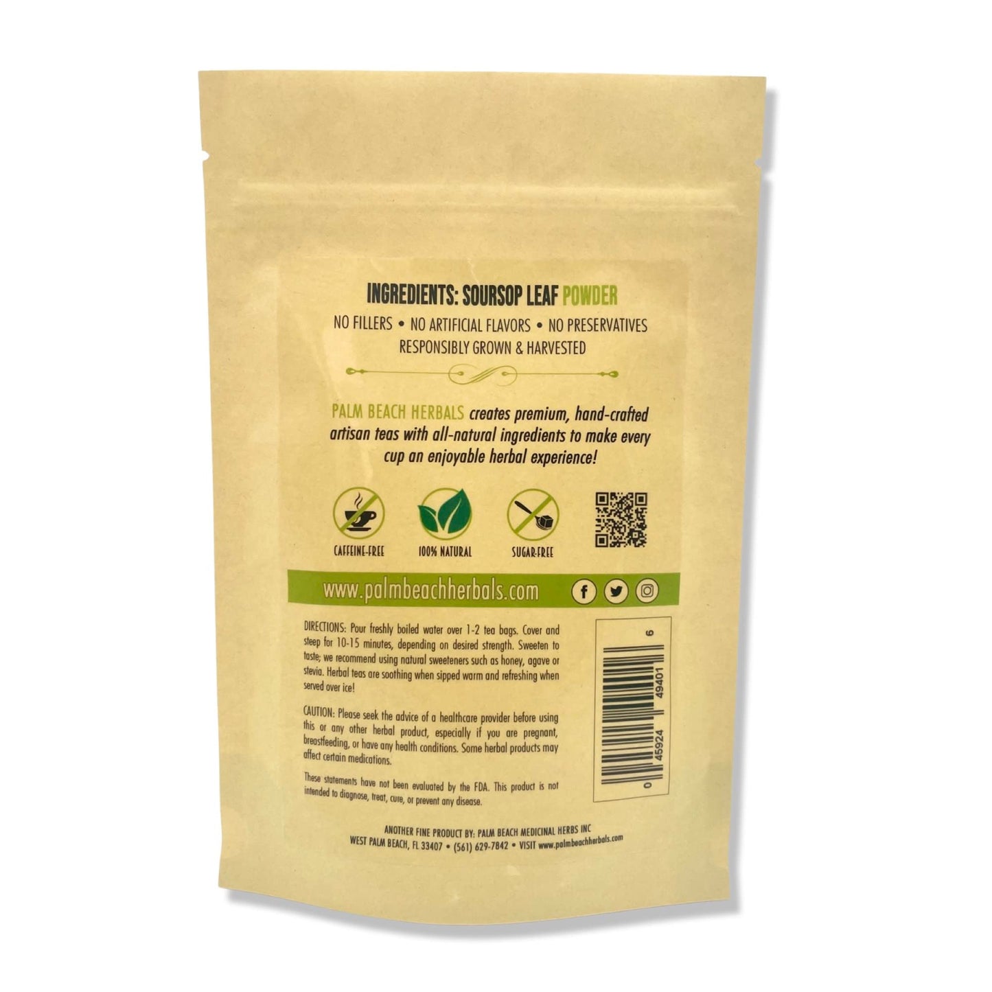 Palm Beach Medicinal Herbs Soursop Leaf Tea - Herbal Tea Series, 30 Count