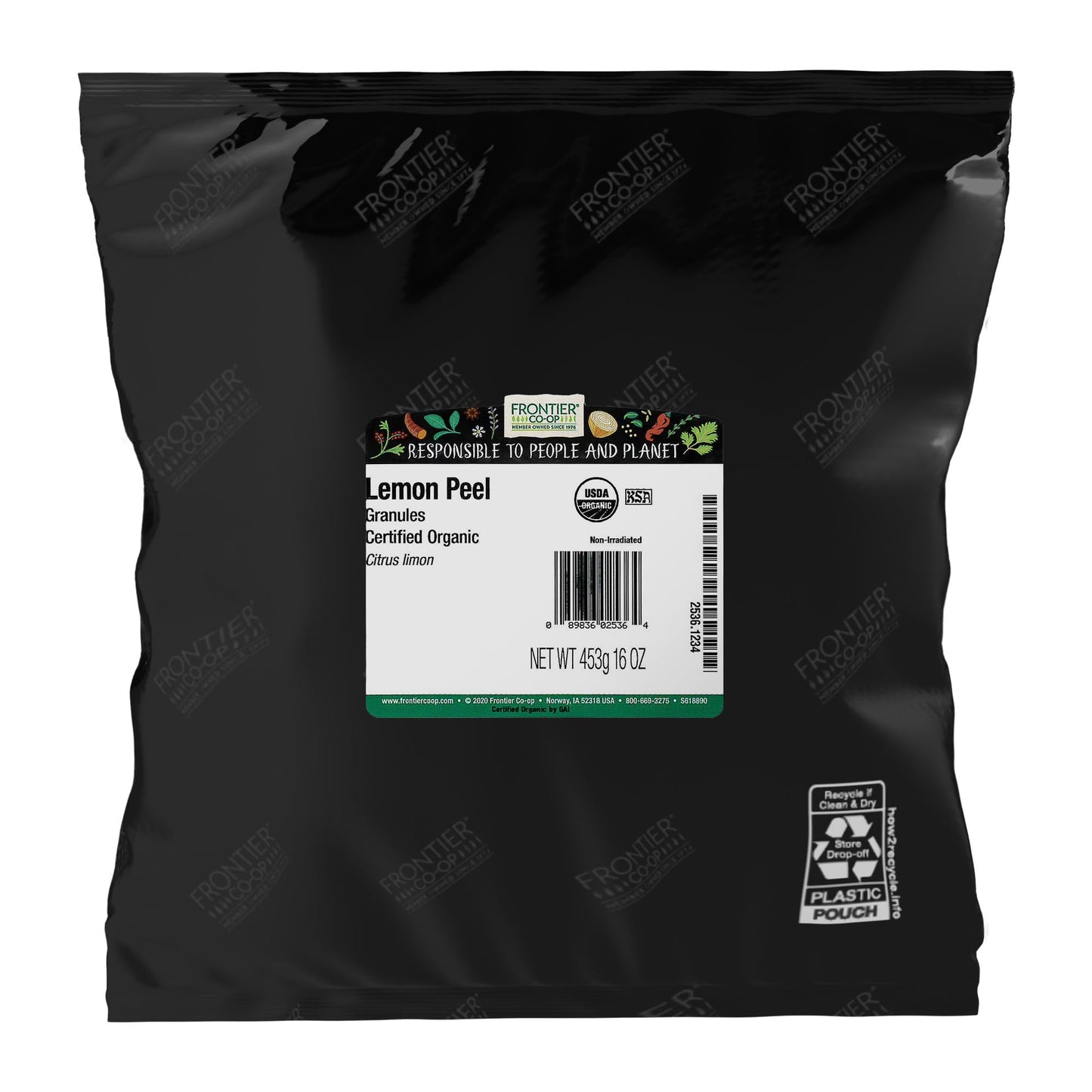 Frontier Co-op Organic Lemon Peel Granules, 1lb Bulk Bag, Kosher Certified, Ideal for Baking