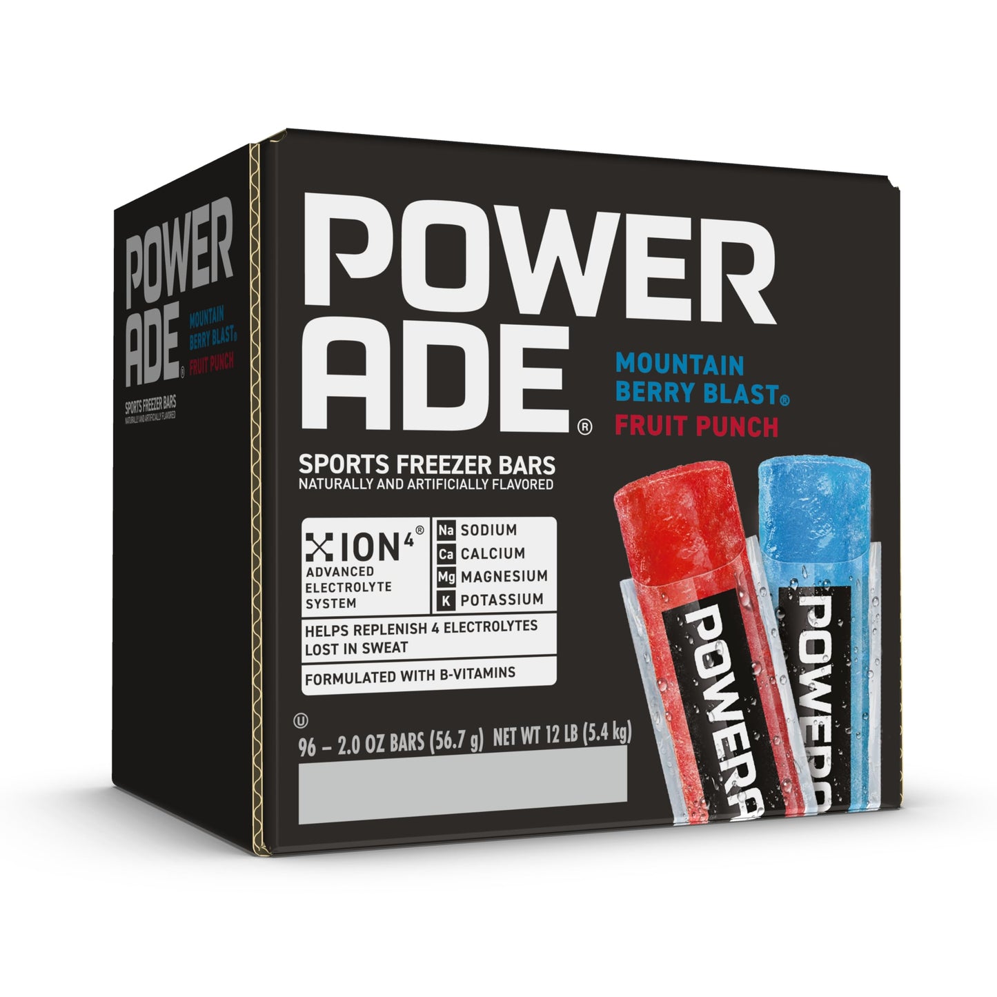 POWERADE Sports Freezer Bars 2 oz  Refreshing Ice Pops with Electrolytes B Vitamins - Naturally Flavored with other Natural Flavors  Mountain Berry Blast and Fruit Punch  96 Total Freezer Bars