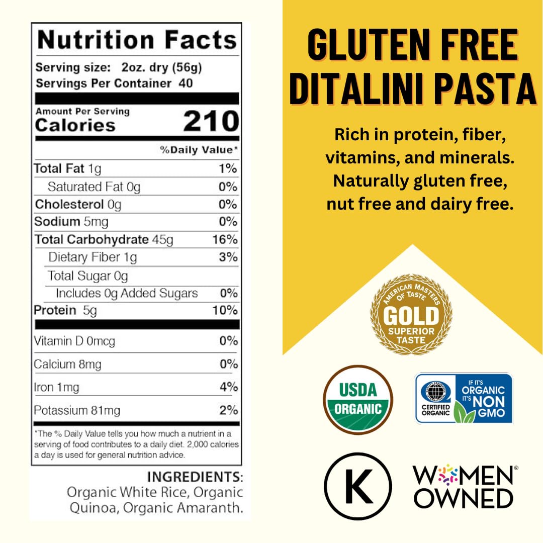 Mountain High Organics Gluten Free Organic Quinoa Pasta, Ditalini - 5lb Bag