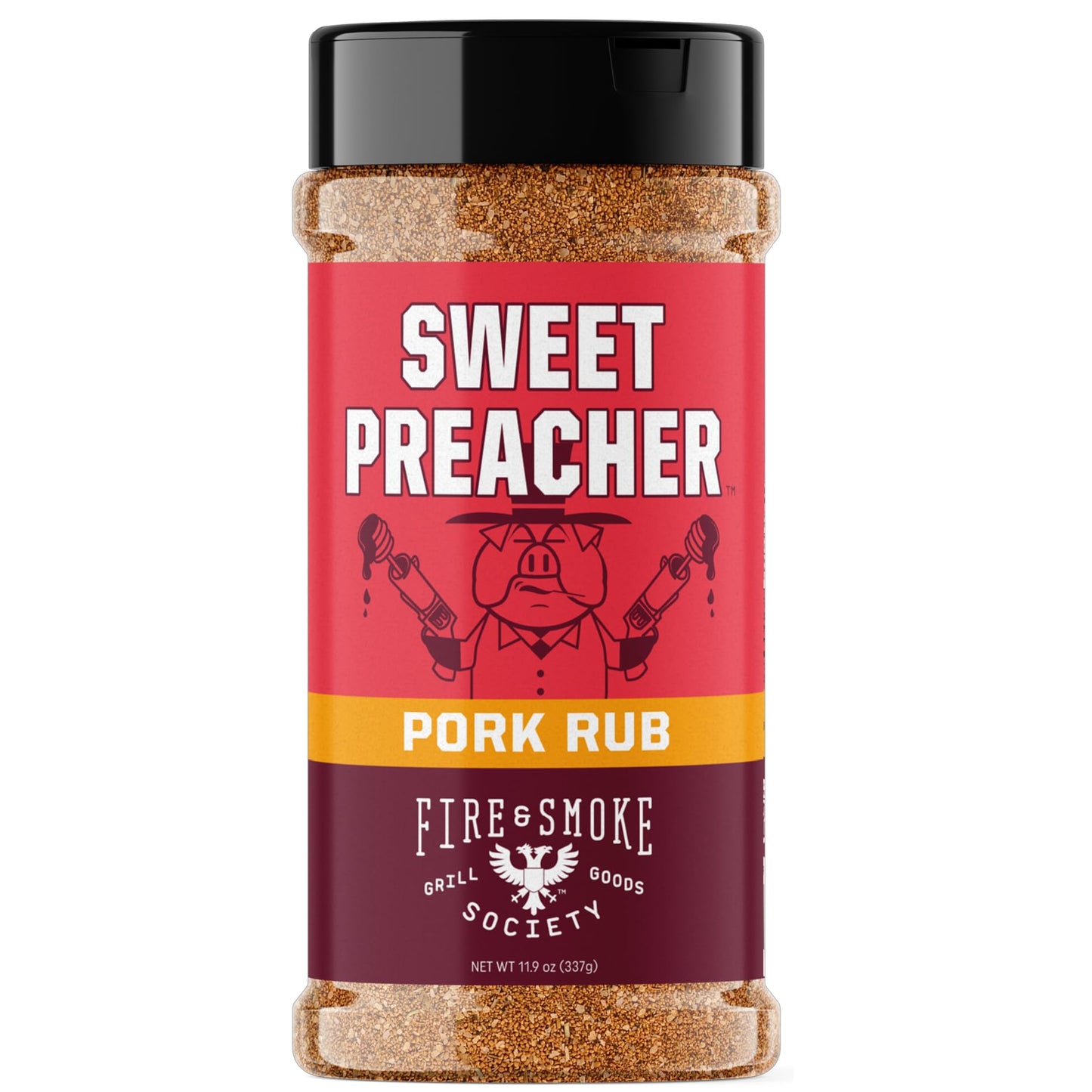 Fire & Smoke Society BBQ Seasoning Sweet Preacher Pork Rub - 11.9 oz Dry Rub for Smoking & Grilling Meat