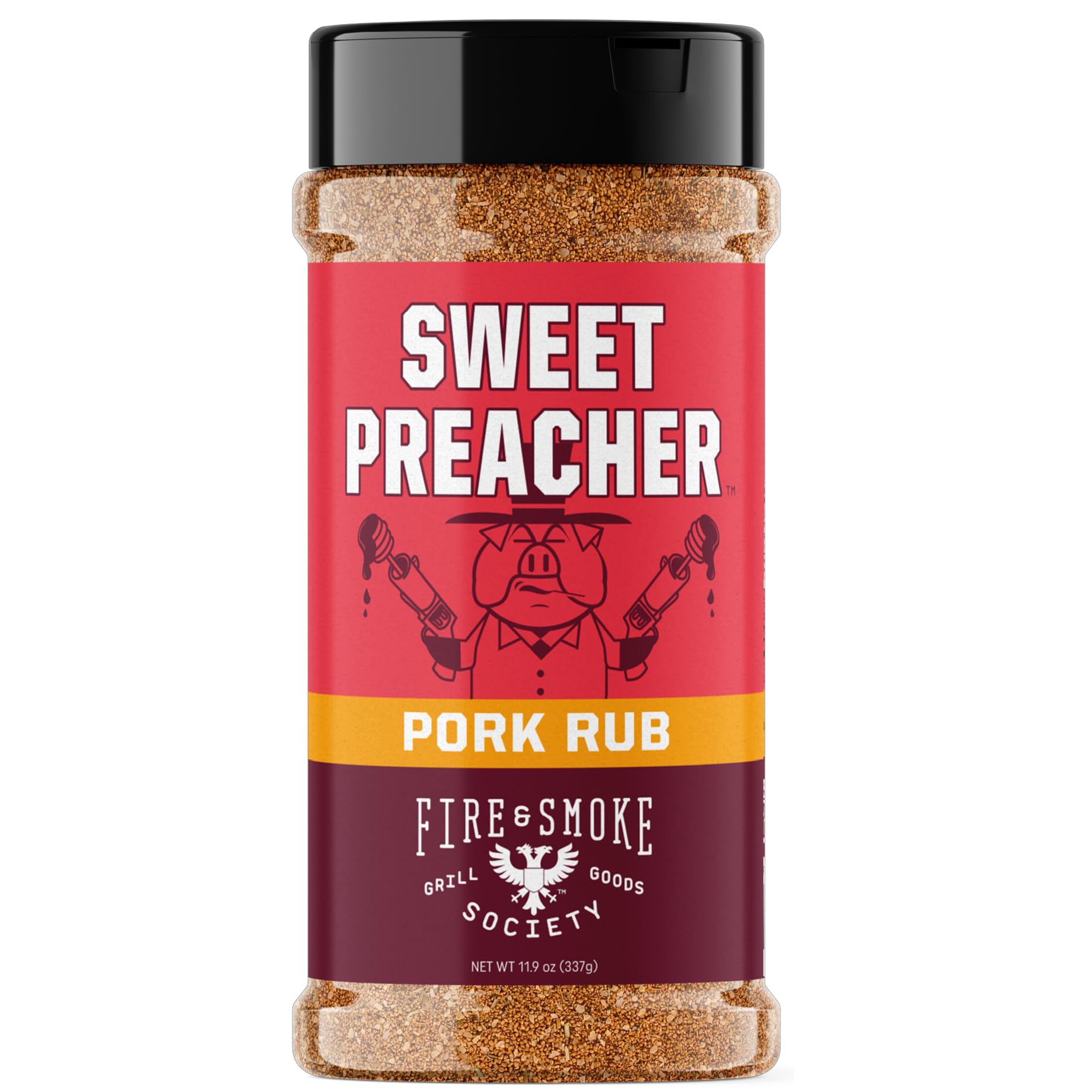 Fire & Smoke Society BBQ Seasoning Sweet Preacher Pork Rub - 11.9 oz Dry Rub for Smoking & Grilling Meat