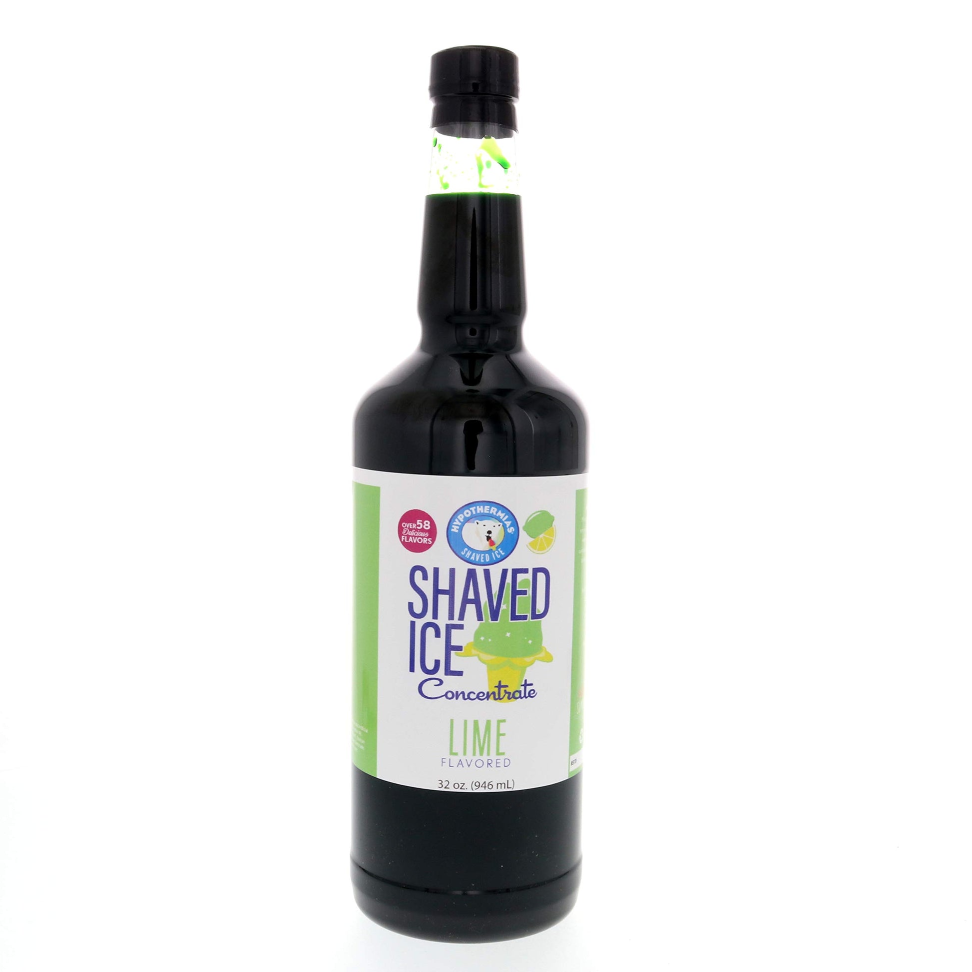 Hypothermias Shaved Ice Syrup Concentrate - Lime Flavor - 32 Fl Oz - Makes 8 Gallons - Unsweetened - Add Sweetener and Water