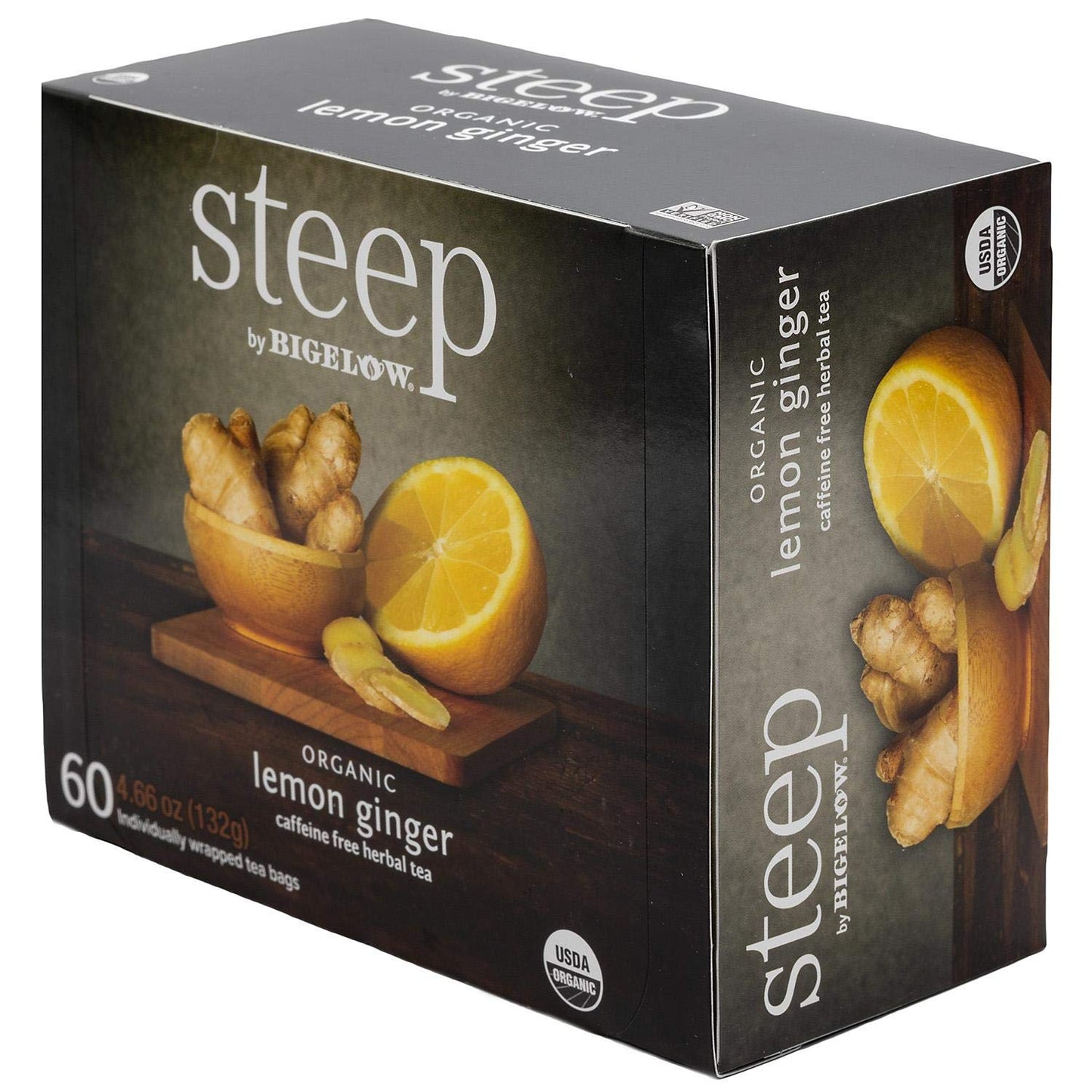 Biglow Tea Organic Lemon Ginger Tea Steep 60 Bags Net Wt 4.66 Oz
