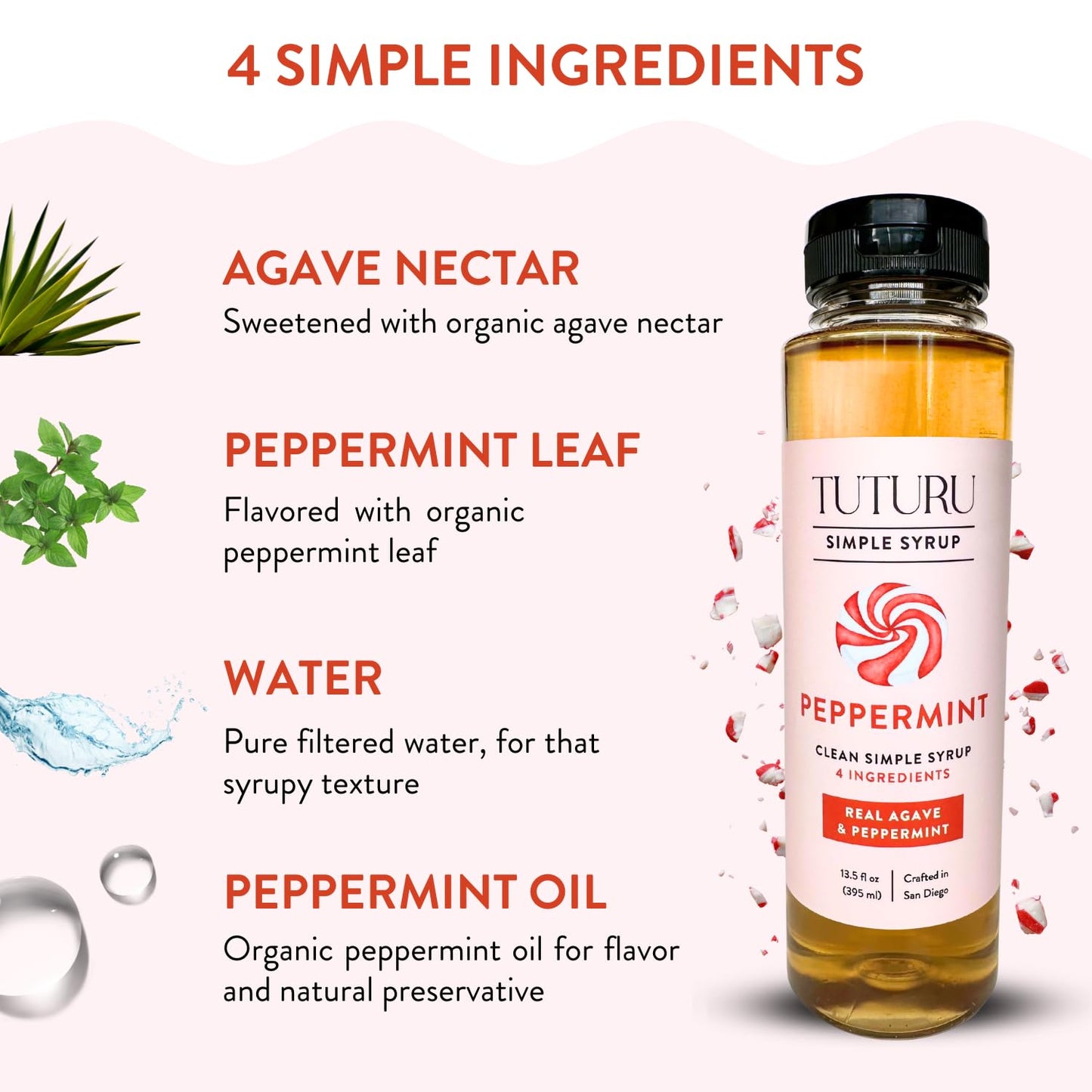 Peppermint Agave Simple Syrup for Coffee  Cocktails  Matcha - Sweetened with Agave Nectar - Infused with Real Peppermint Leaf - 13.5 oz