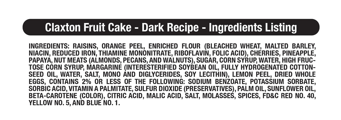 Claxton Fruit Cake - 2 Lb. Dark Recipe - Solid Loaf