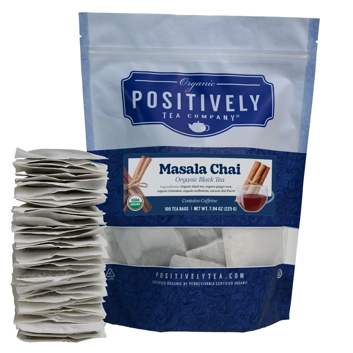 Organic Positively Tea Company Masala Chai Black Tea Bags, Eco-Friendly, Non-GMO, 100 Count