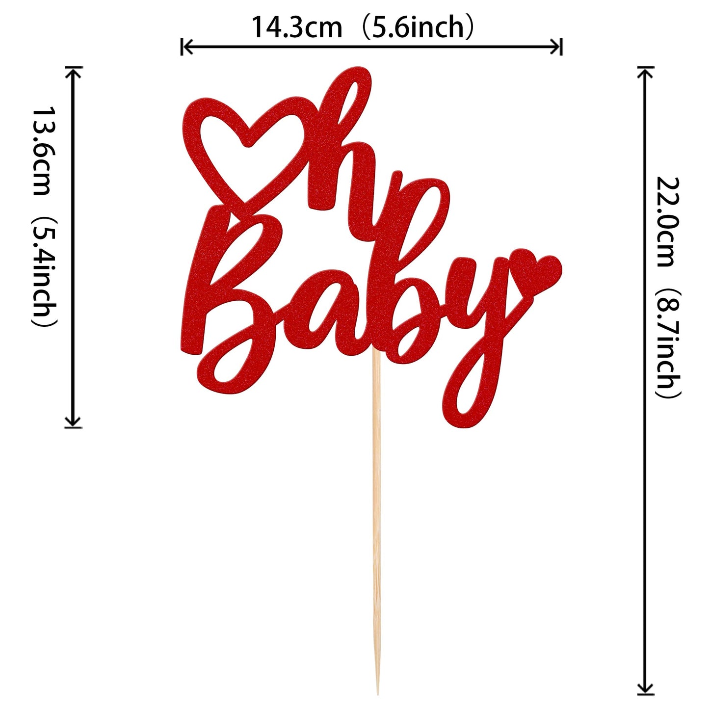 Rssta i Valentines Day Cake Topper, Glitter Paper Oh Baby Design, Red, Ideal for Baby Showers & Kids Birthday Parties