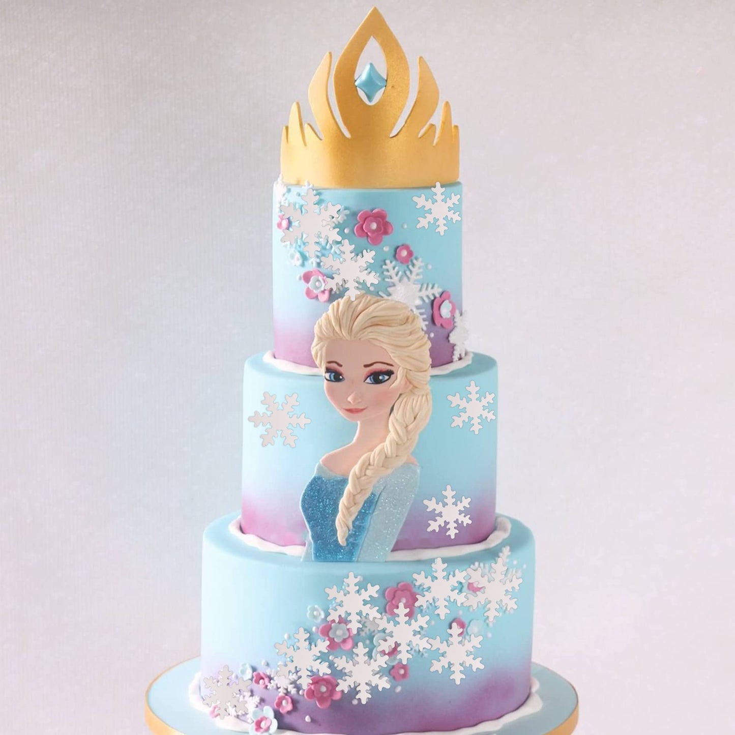 YCTHUNFISH 50 Pack Edible Snowflake Cupcake Toppers, White, Paper/Wafer, Small - Winter Frozen Theme Party Decorations