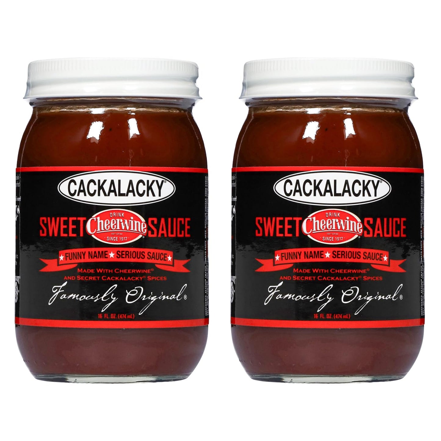 Cackalacky BBQ Sauce Gift Set - Cherry-Flavored, 2-Pack of 16 oz Jars, Ideal for Grilling and Dips