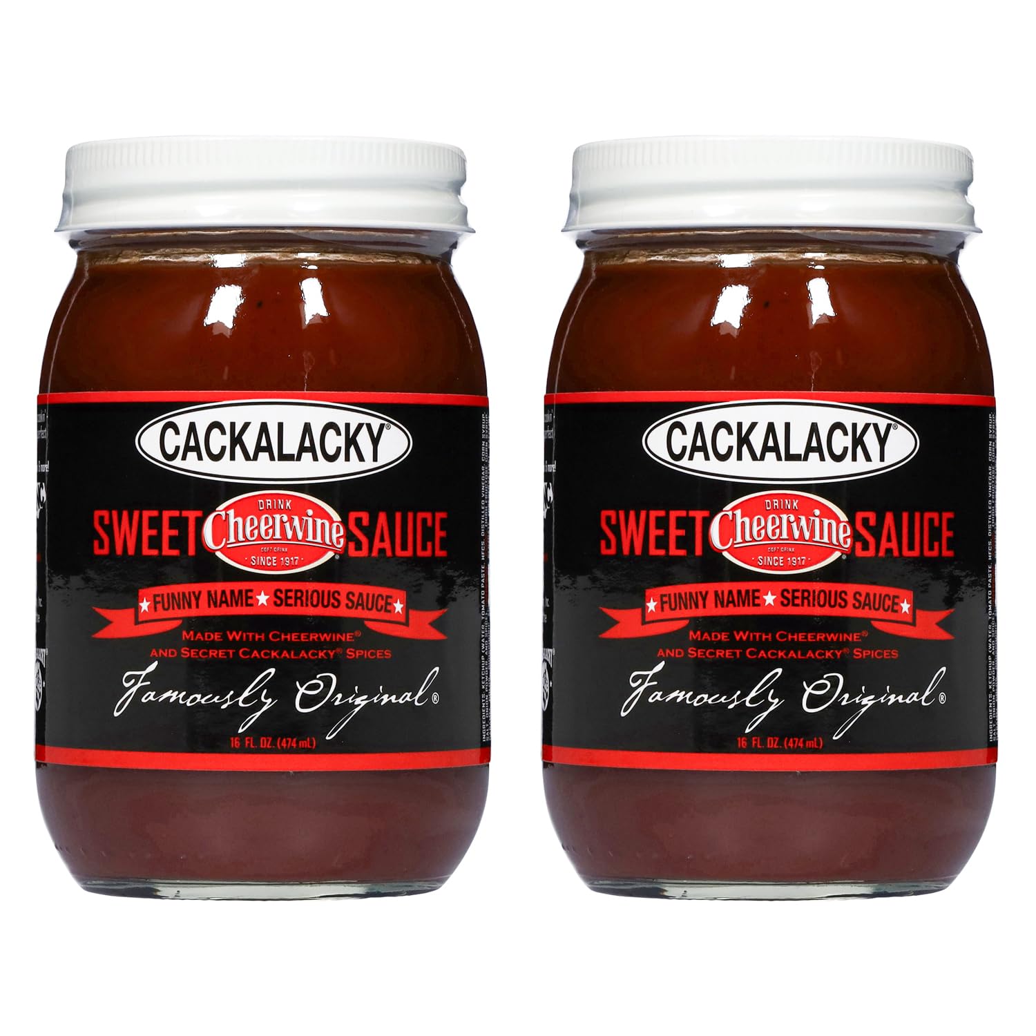 Cackalacky BBQ Sauce Gift Set - Cherry-Flavored, 2-Pack of 16 oz Jars, Ideal for Grilling and Dips