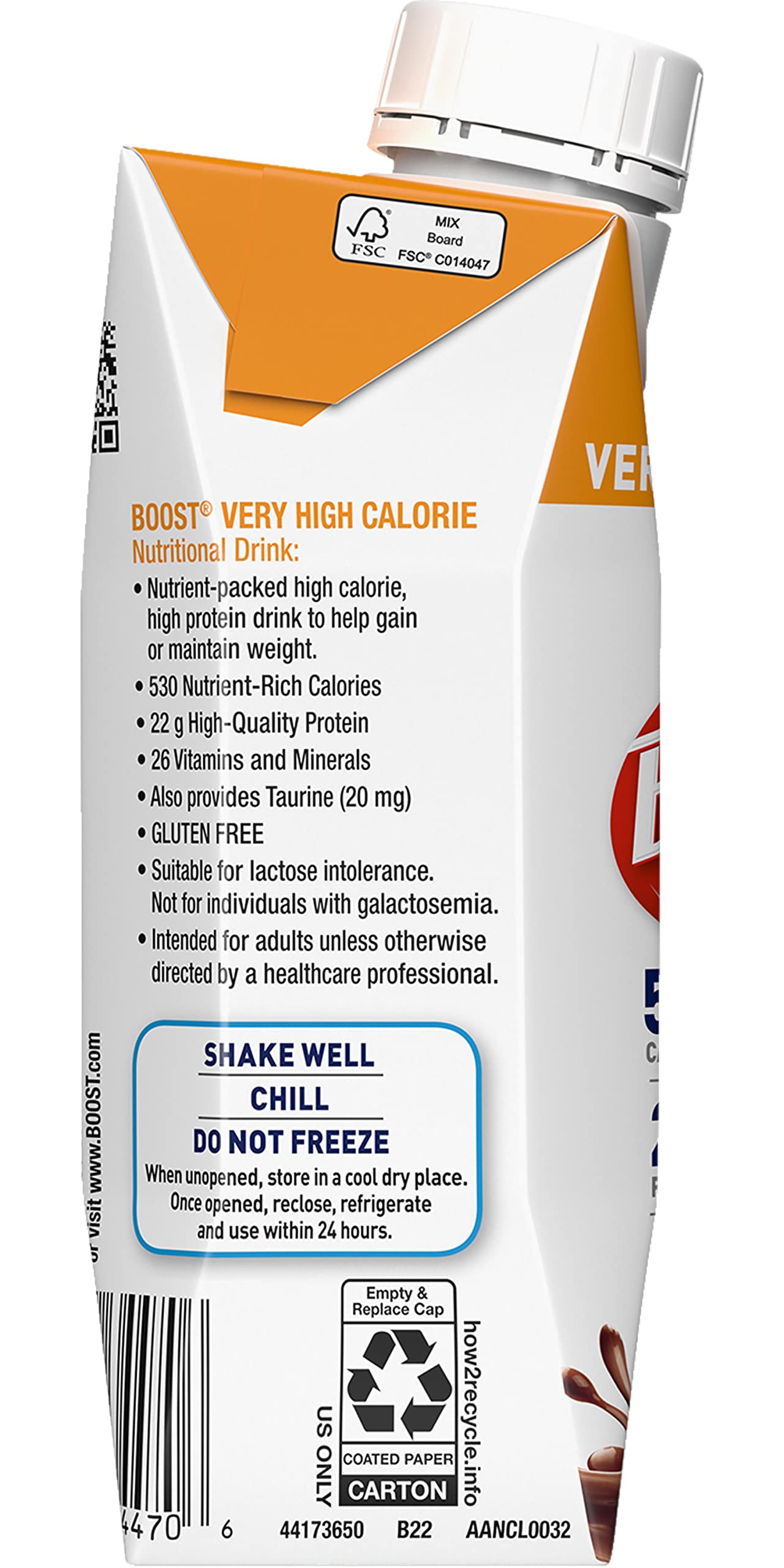 Boost Very High Calorie Nutritional Drink Very Vanilla, Made with Natural Chocolate Flavor & No Artificial Flavors, Colors & Swe