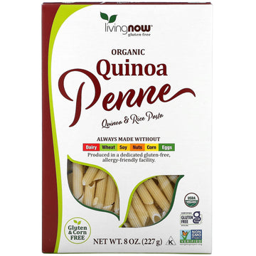 NOW Foods, Organic Quinoa Penne, Gluten-Free, Corn-Free, Non-GMO, Quinoa and Rice Pasta, 8-Ounce