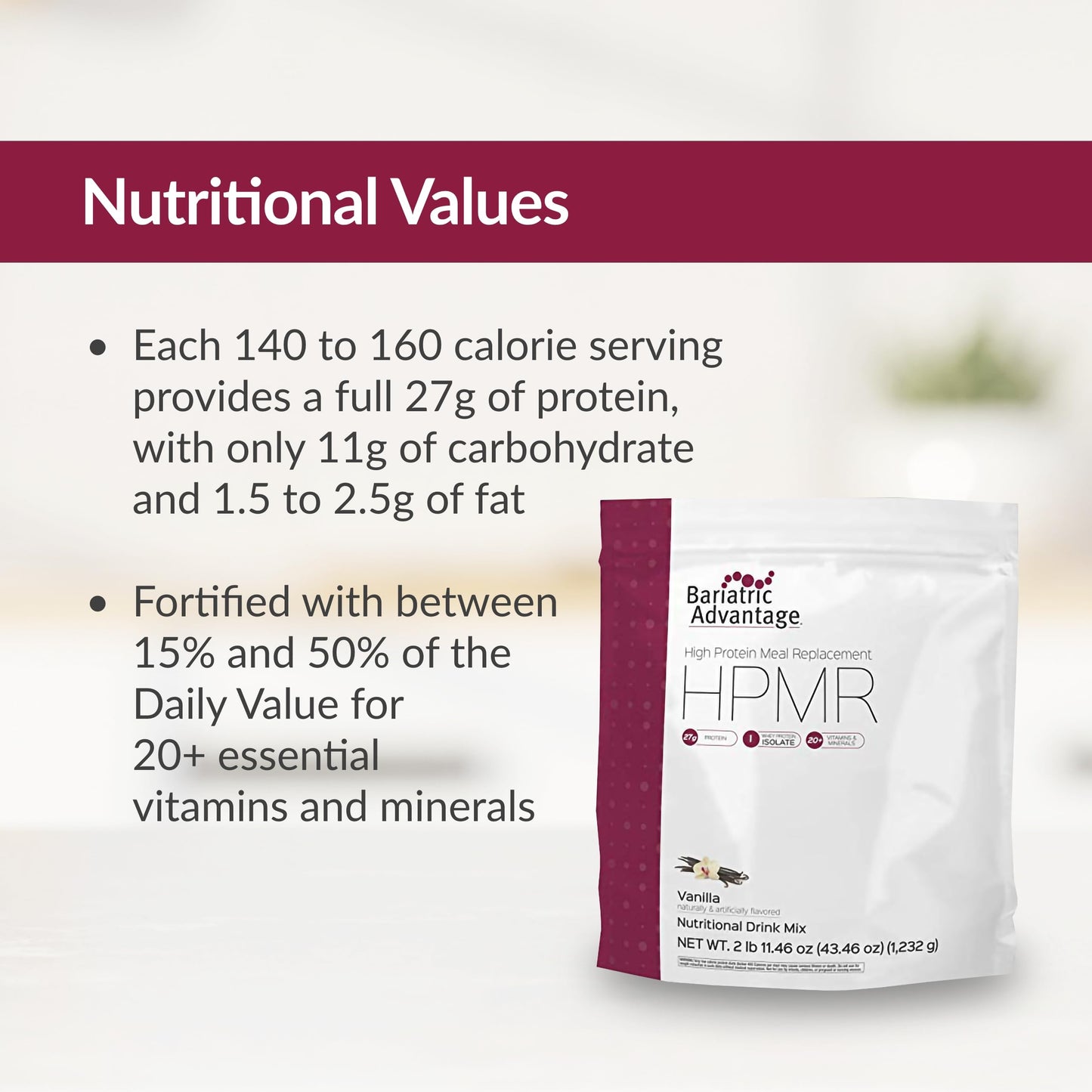 Bariatric Advantage High Protein Meal Replacement Drink Mix, 27g Protein, Lactose Free, Vanilla, 43.46 Ounce (Pack of 1)