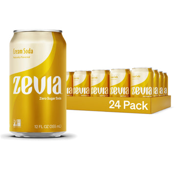 Zevia Zero Sugar Soda, Cream Soda, 12 oz Cans (24-Pack) - Naturally Sweetened, Non-GMO Project Verified, Gluten-Free, Vegan