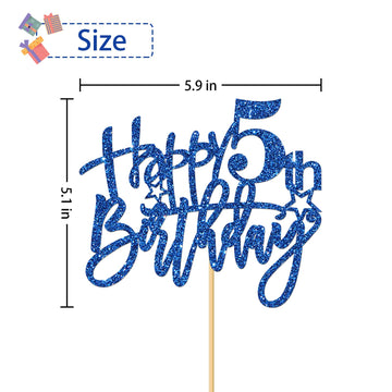 Roadsea Happy 5Th Birthday Cake Topper - Kid Girl Boy Five Years Old Birthday Cake Supplies - 5Th Birthday Party Decorations - B