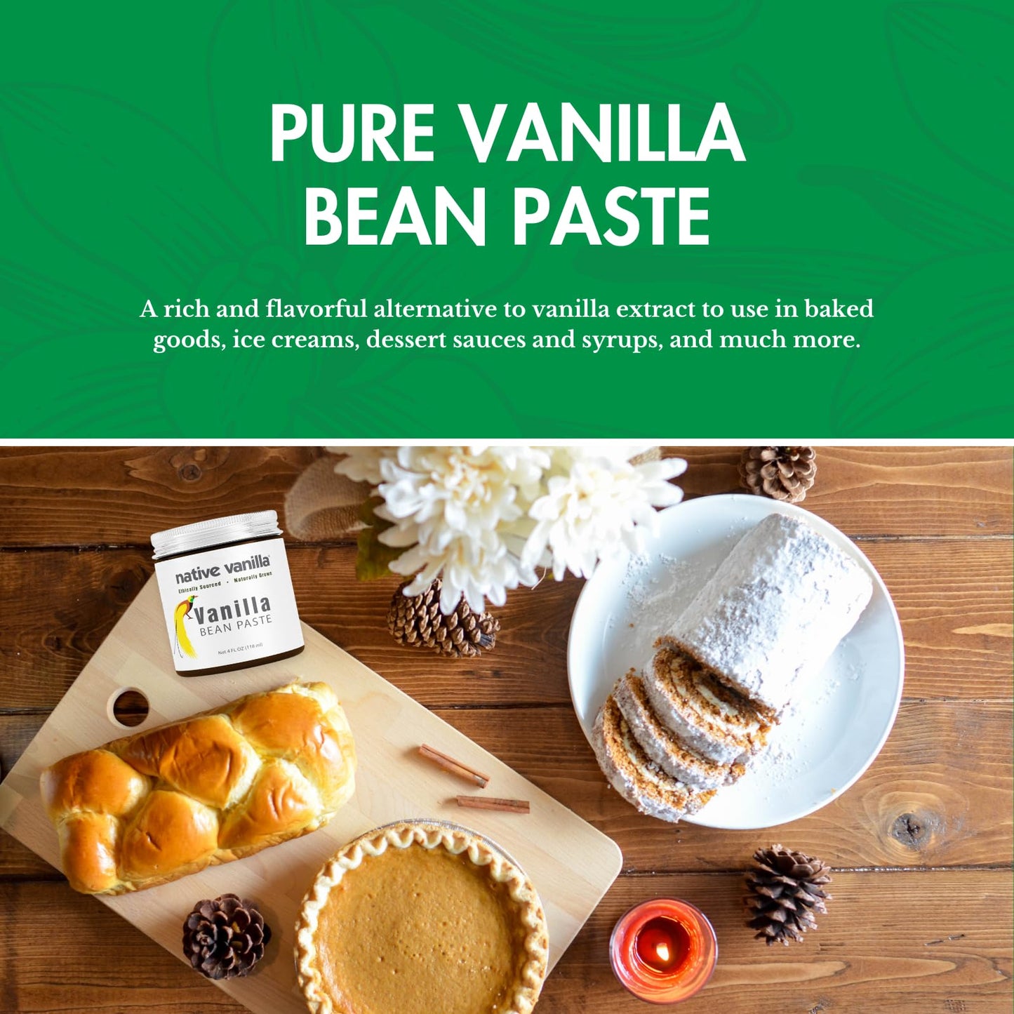 Vanilla Bean Paste - Native Vanilla - All Natural Pure Vanilla Bean Paste - Made with Organic Agave Syrup - For Cooking, Baking