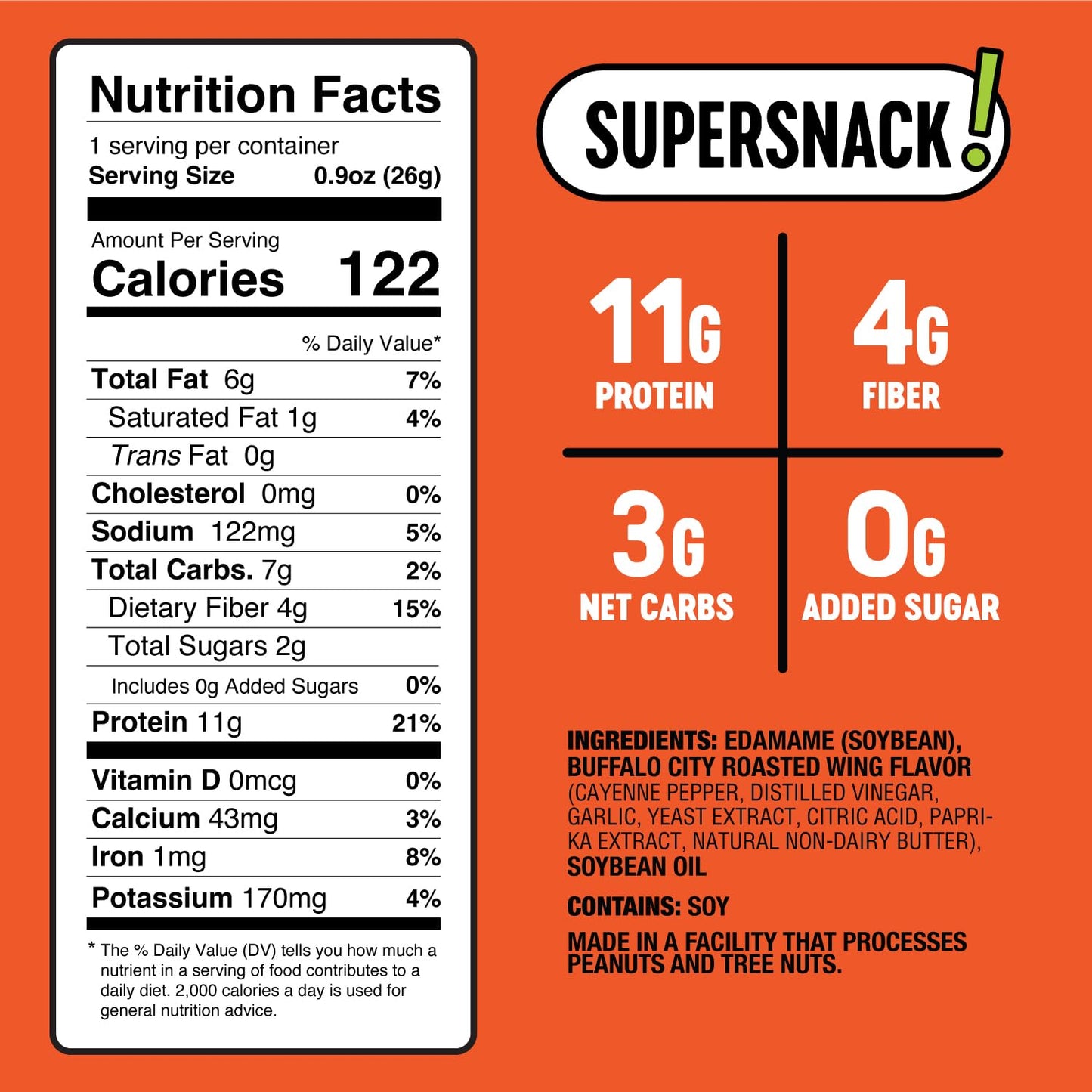 The Only Bean Crunchy Roasted Edamame Snacks (Buffalo) - High Protein (11g), Low Carb Keto Vegan Office Snack, Gluten Free Healt