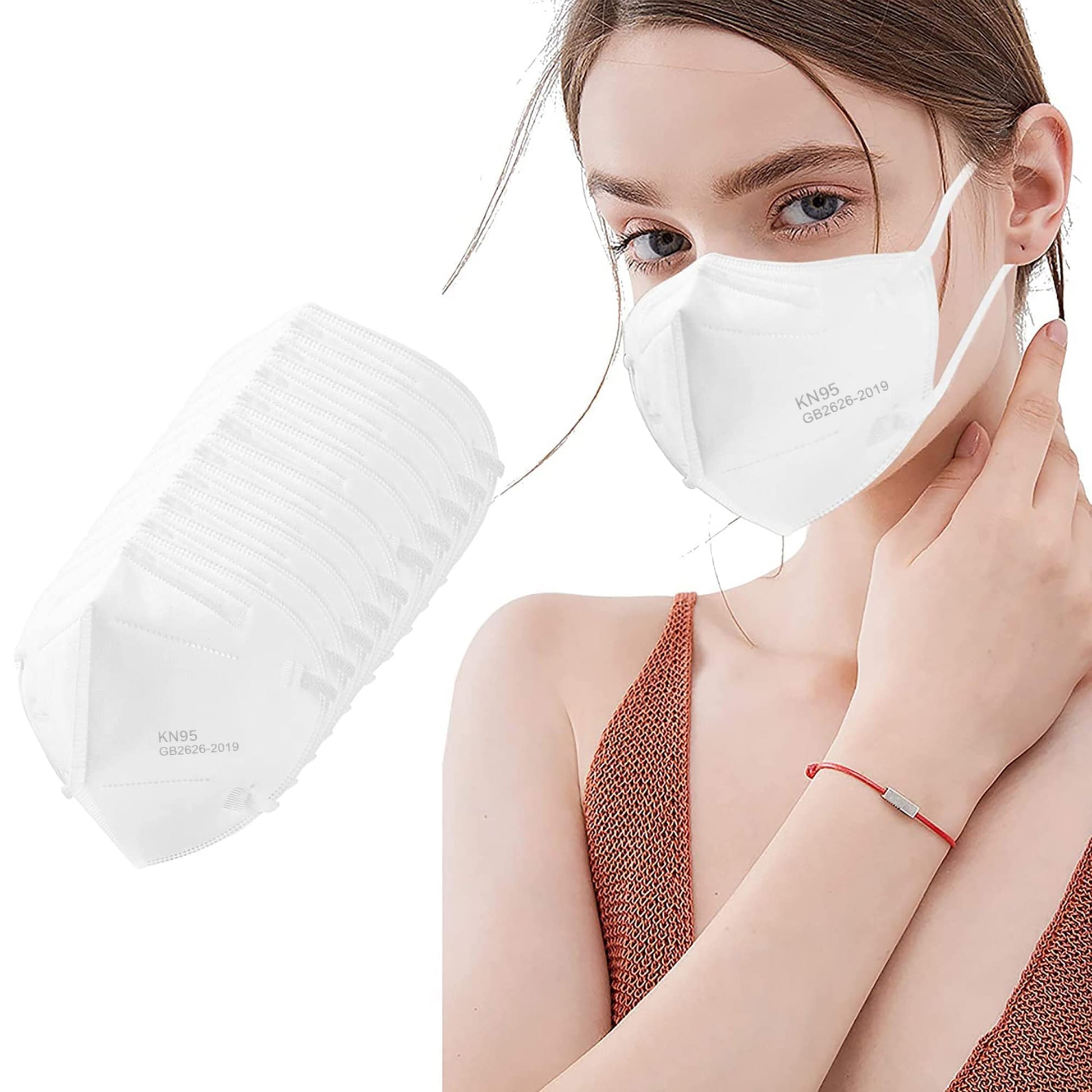 Lement 50Pcs Kn95 Face Mask 5 Layer Breathable With Elastic Earloops Cup Dust Safety Masks White