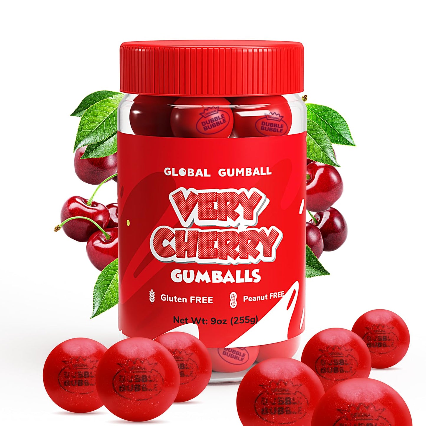 Gumballs In Jar - 1 Inch Bubble Gumballs - Cherry Flavored Bubble Gum - Green Kids Gum - Gumballs For Kids - 9 Oz -Chewing Gum