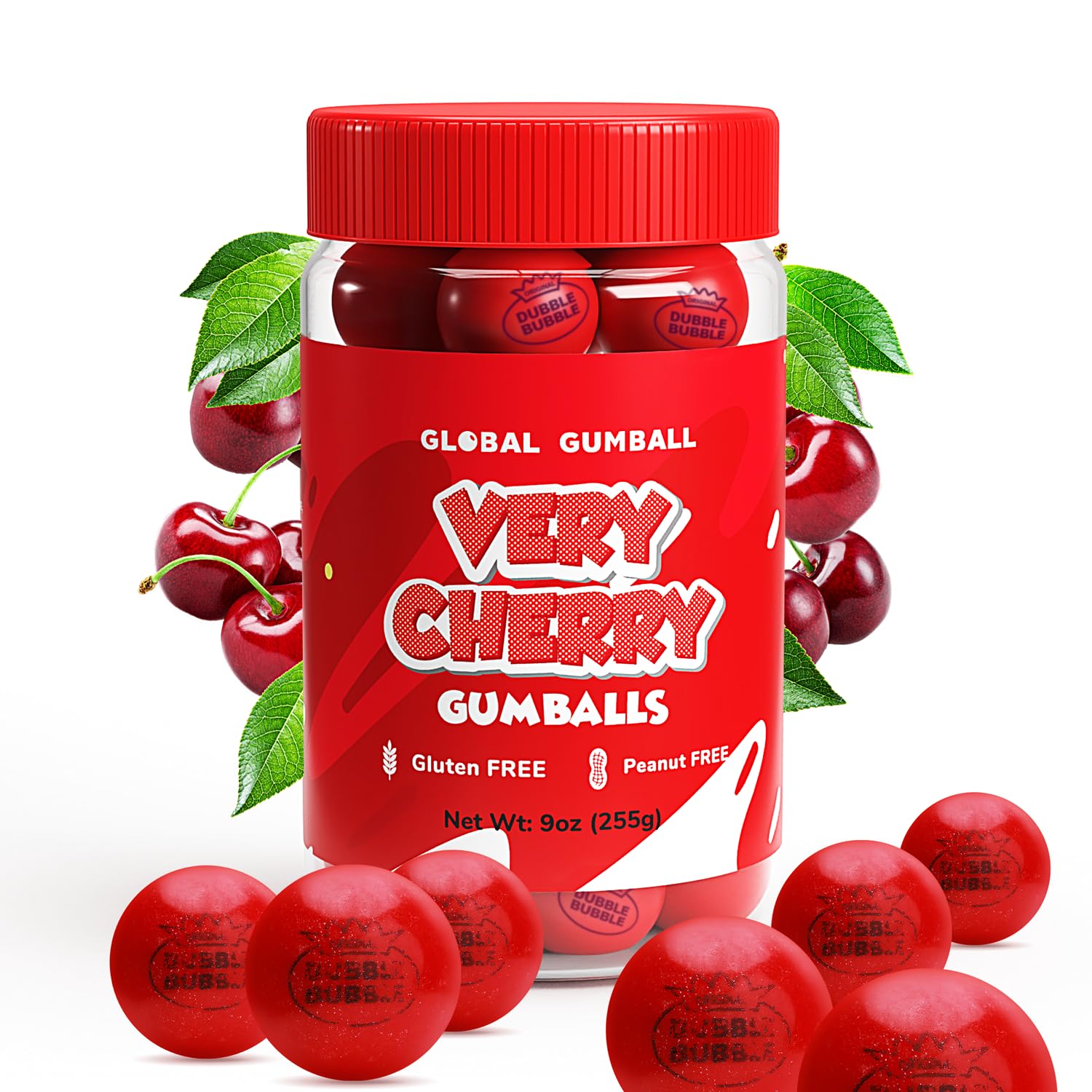 Gumballs In Jar - 1 Inch Bubble Gumballs - Cherry Flavored Bubble Gum - Green Kids Gum - Gumballs For Kids - 9 Oz -Chewing Gum