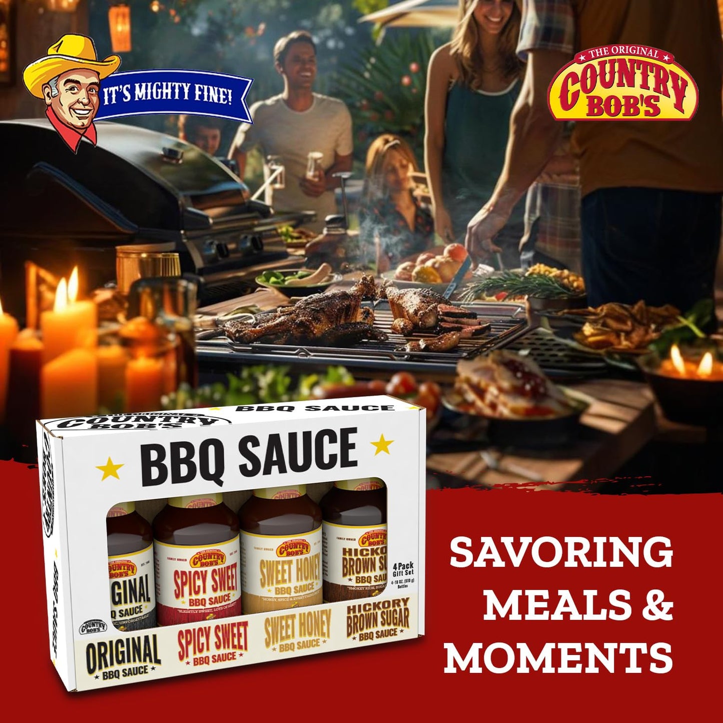 Country Bob'S Bbq Sauce Variety Pack - Spicy Sweet, Original, Hickory & Brown Sugar, Sweet Honey, Savory Marinades For Grilling,