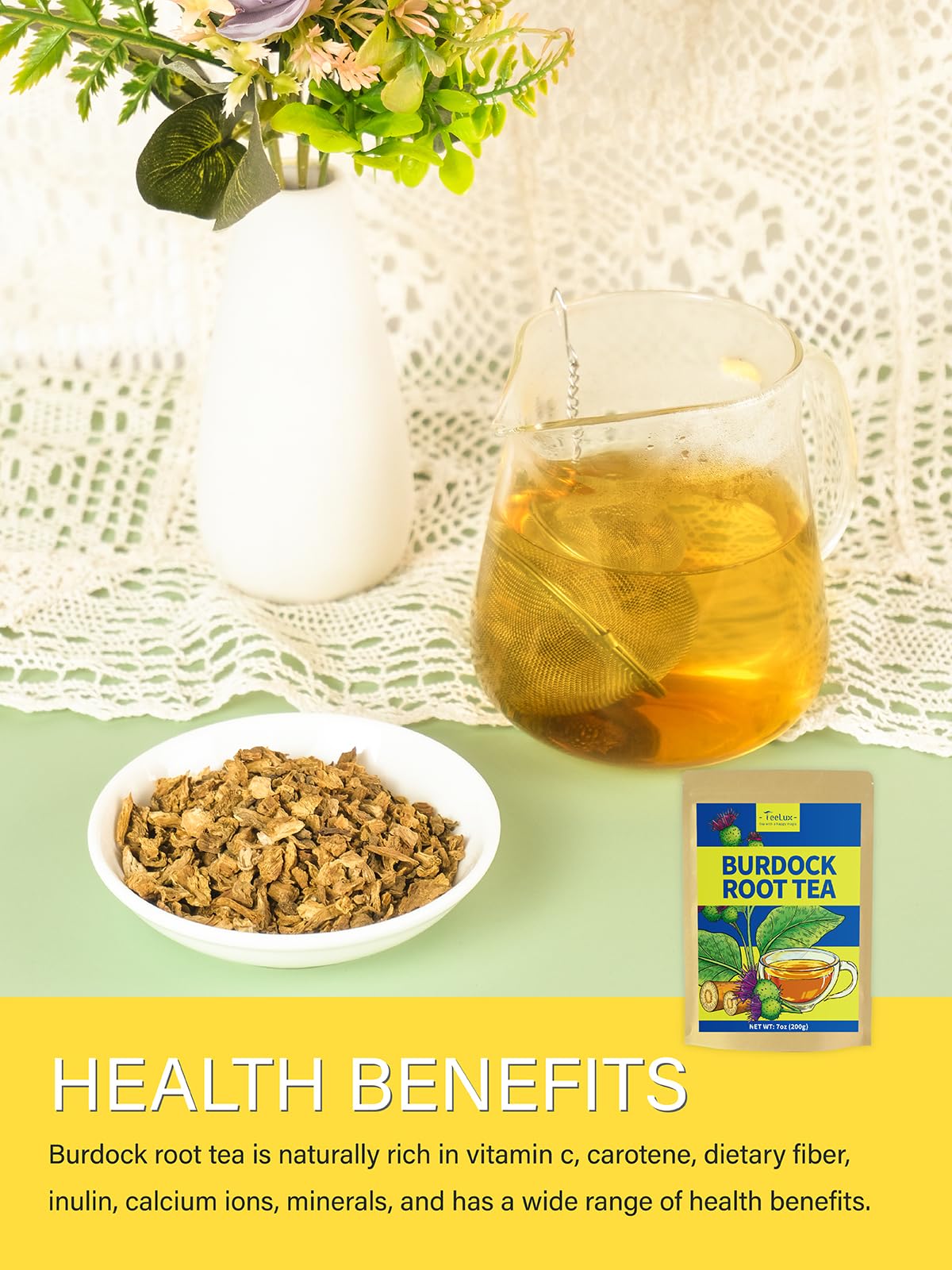 TeeLux Burdock Root Tea, Cut & Sifted, Caffeine Free, 7oz Loose Leaf Herbal Tea