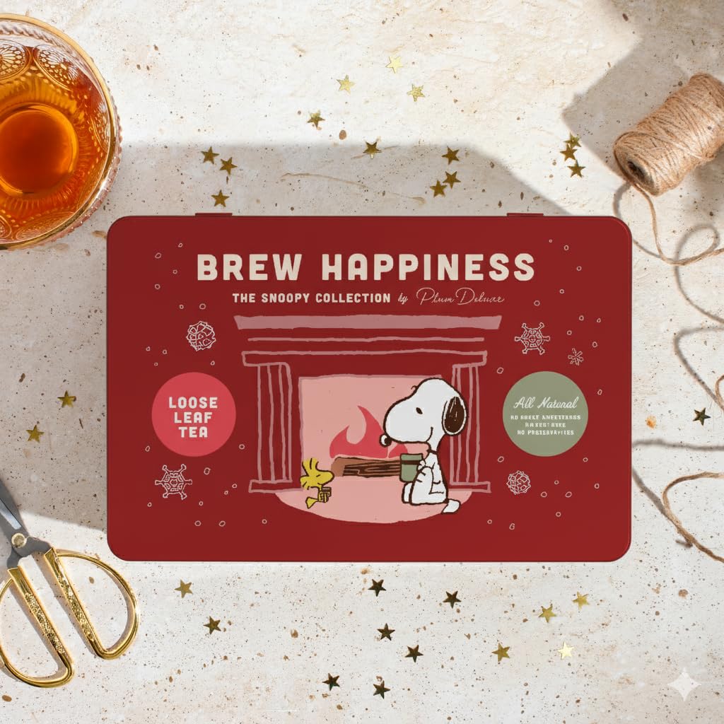 Plum Deluxe Brew Happiness Snoopy Collection Loose Leaf Tea  All Natural Black and herbal tea  Collectible Gift Tin