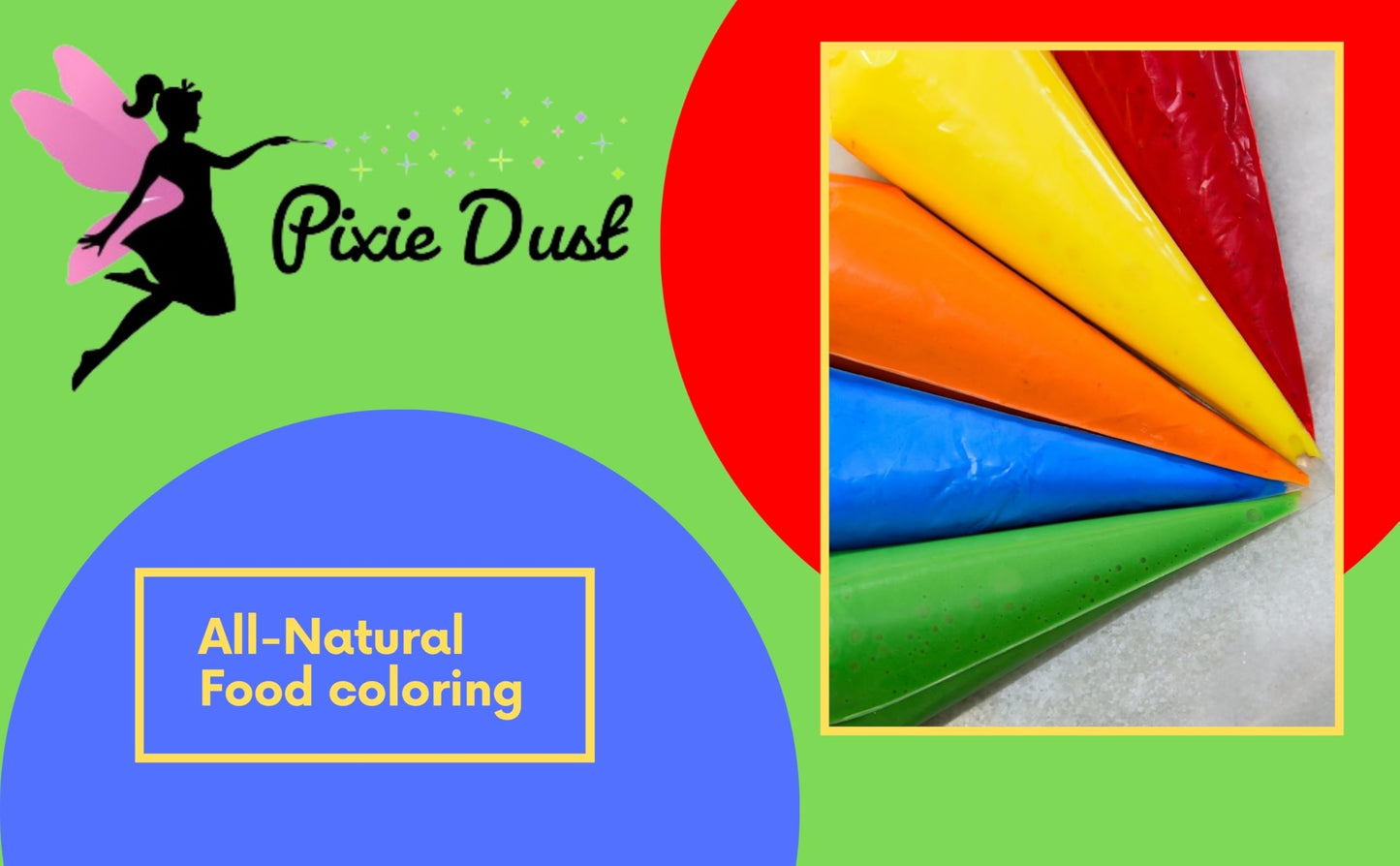 Pixie Dust All-Natural Food Coloring Powder Set, Dye-Free, Plant-Based, 0.17 oz Each (Pack of 4) - Red, Yellow, Blue, Green