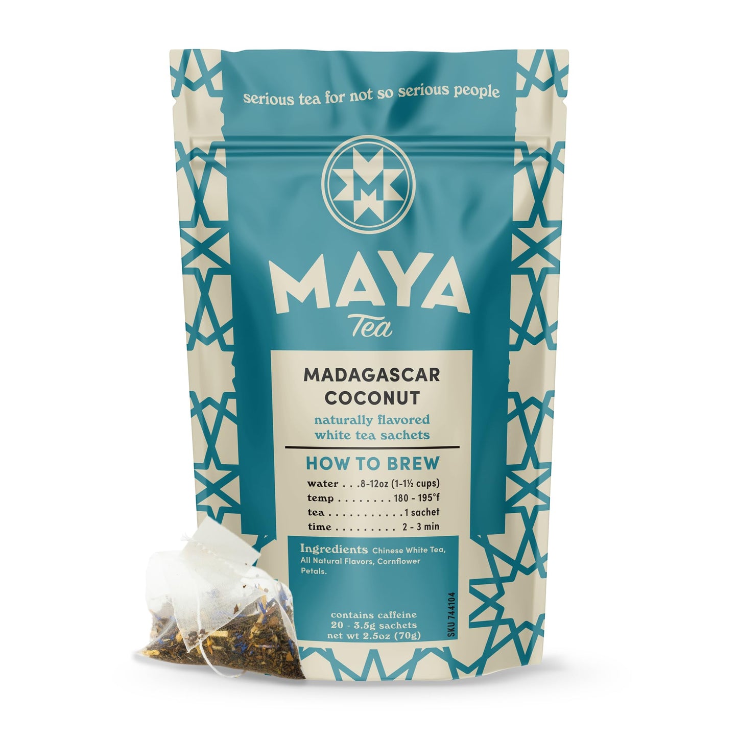 Maya Tea Madagascar Coconut White Tea Sachets, All Natural, Caffeinated, Pack of 20