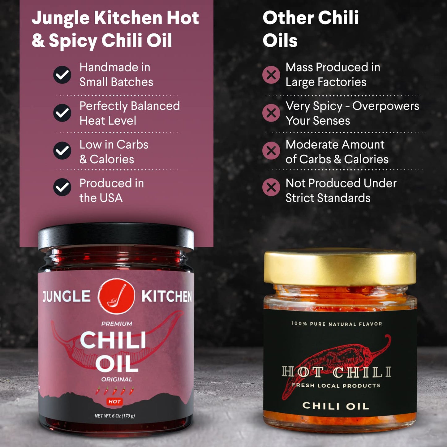 Jungle Kitchen Spicy Crunchy Garlic Chili Oil Vegan & Gluten-Free - Spicy Chili Crisp- Crunchy Garlic Chilli Oil Spicy Great Sau