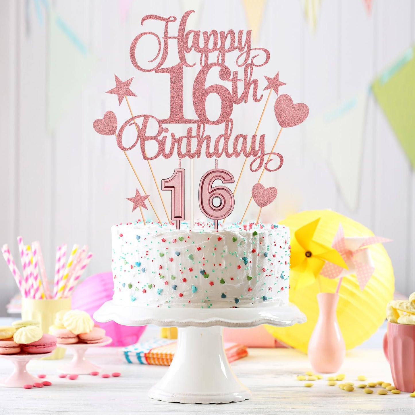 16Th Birthday Cake Decorations Set Include 16Th Birthday Candles Numeral 16 Cake Candles And Happy 16Th Birthday Cake Toppers Wi