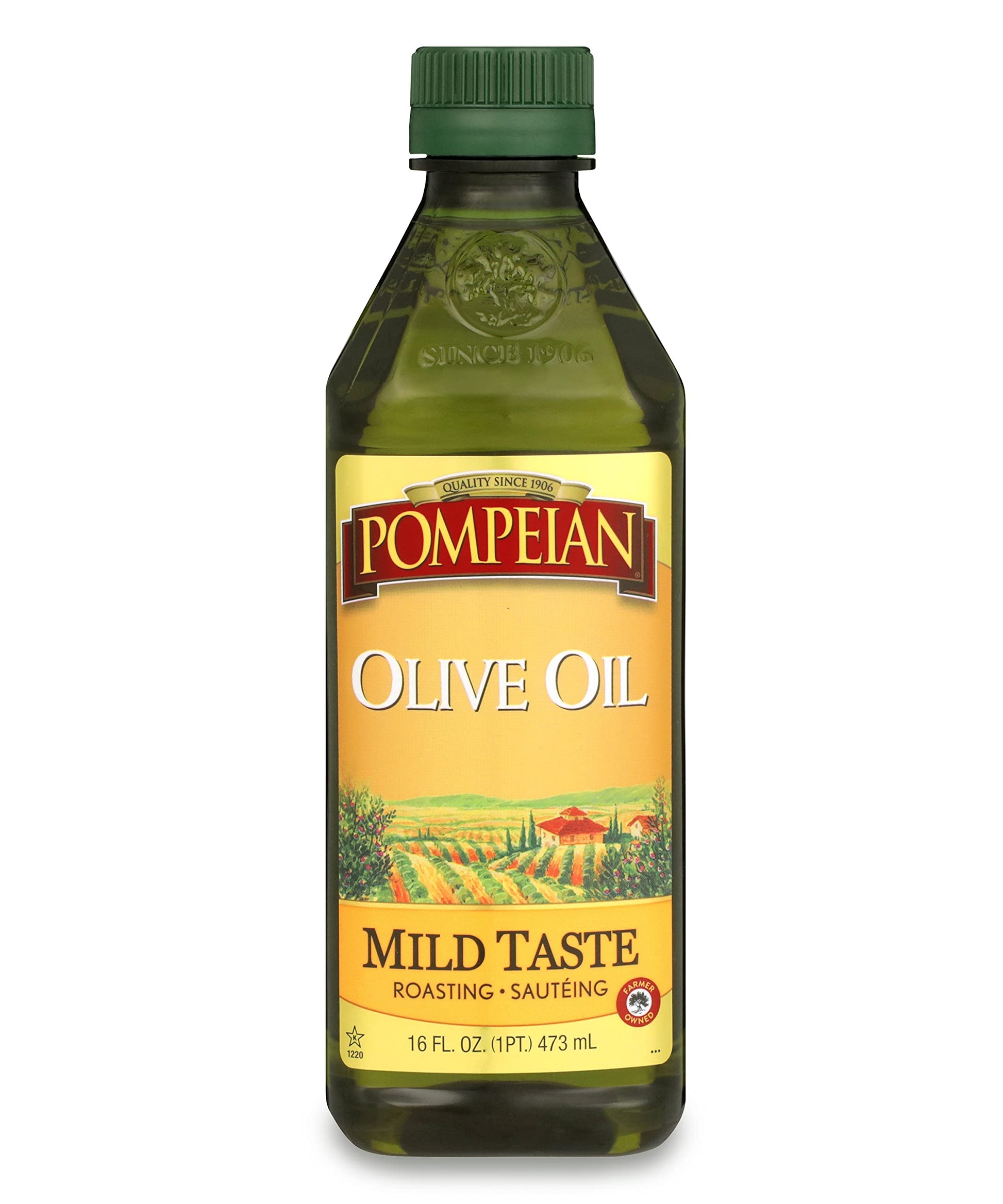 Pompeian Mild Taste Olive Oil, Perfect For Roasting & Sauteing, Naturally Gluten Free, Non-Allergenic, Non-Gmo, 16 Fl. Oz.
