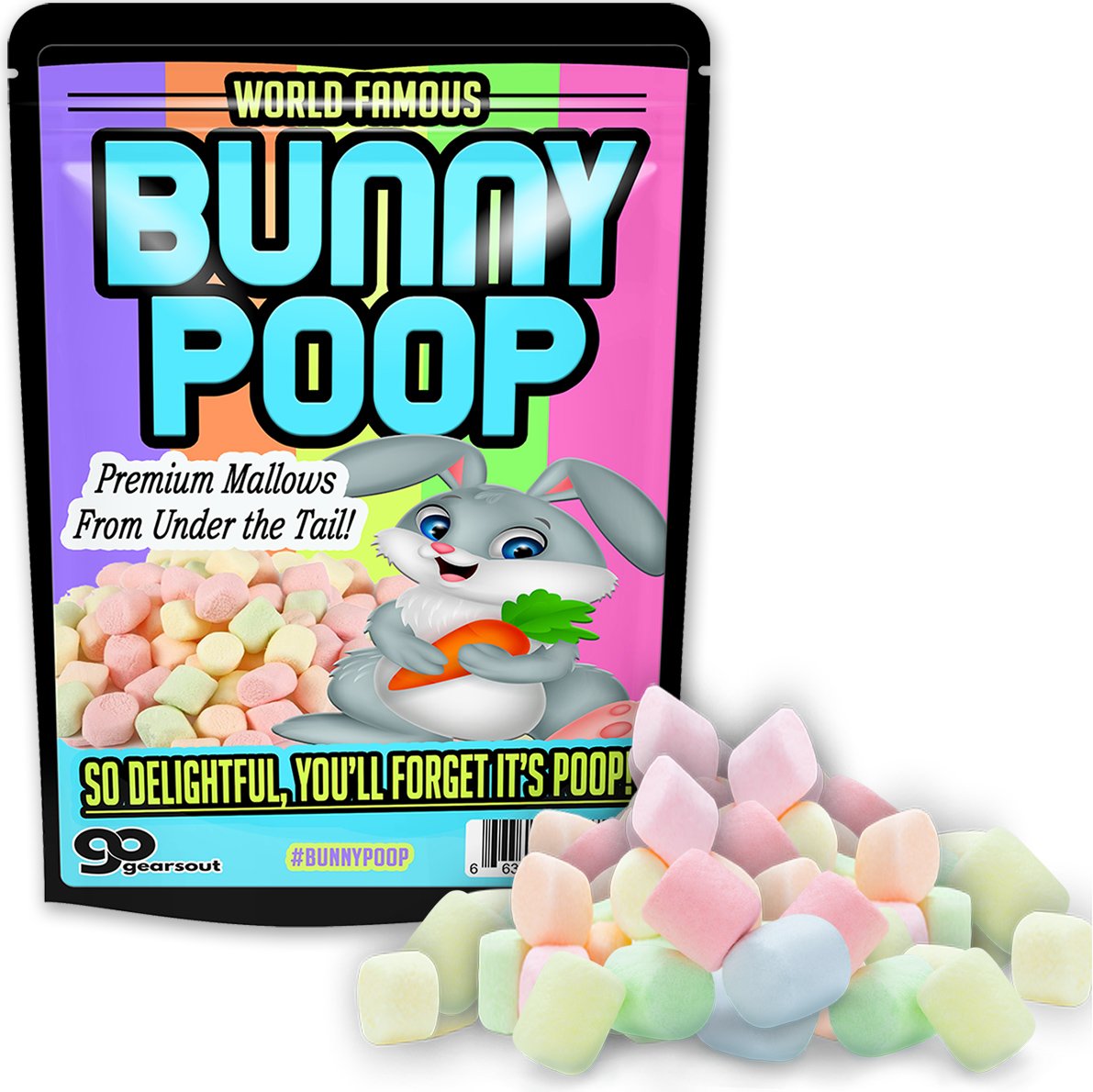 Gears Out Bunny Poop Mallows Candy - Colorful Marshmallows for Easter Basket Pranks, Fun Gag Gift for Teens and Adults
