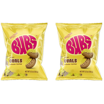 Bubs Sweet Banana Toffee Ovals 2 Pack Of 5.5Oz - Creamy Foam Candy - Soft & Chewy Vegan Treat Made In Mexico  Inspired By Swedish Candy Tradition (2 Pack  Banana Toffee)