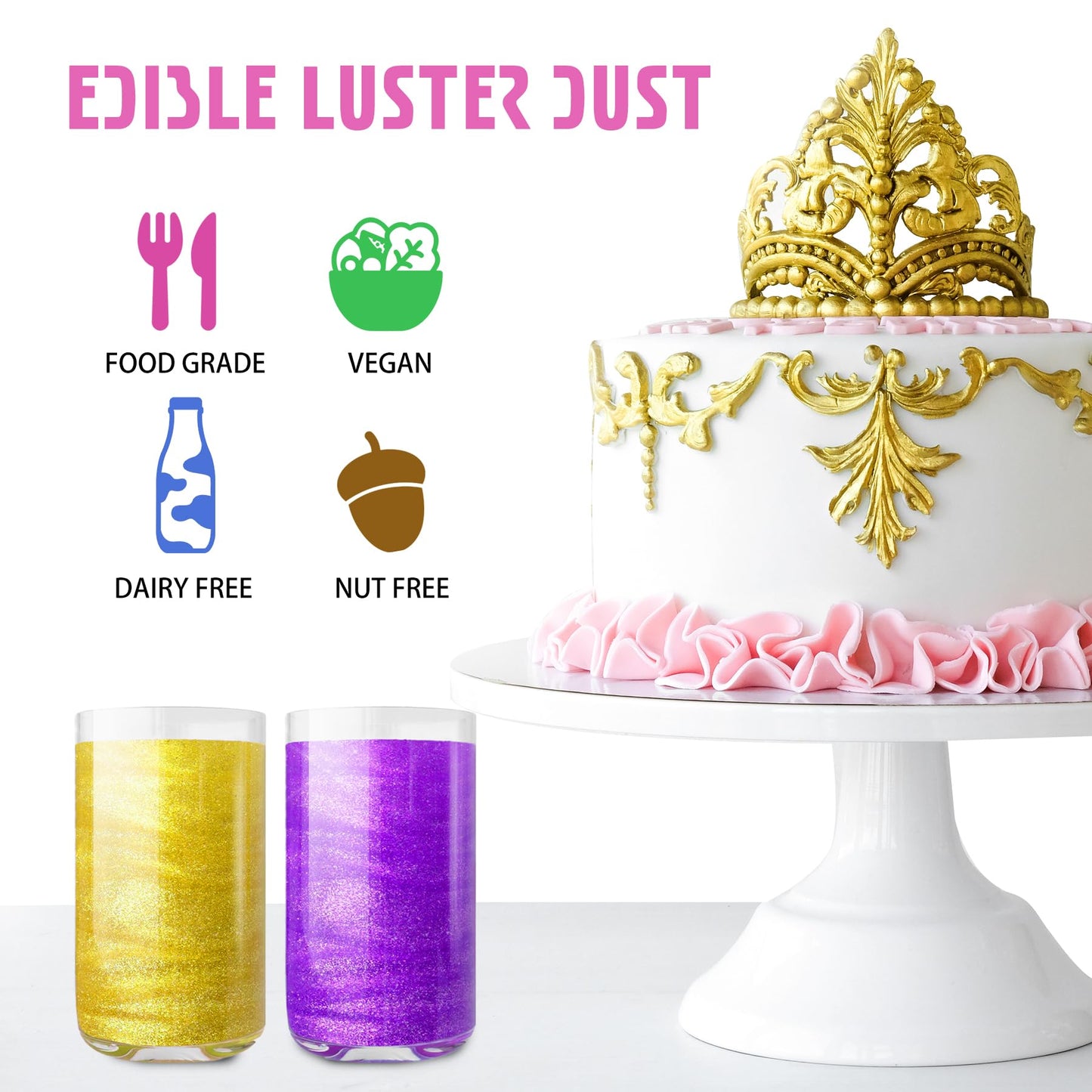 YumCraft Edible Glitter Spray - 20g Iridescent Luster Dust for Cake Decorating & Drinks