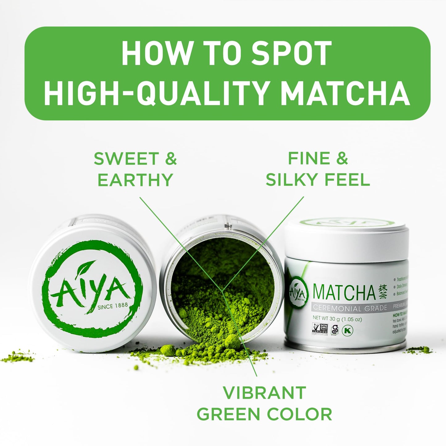 Aiya Authentic Japanese Origin Ceremonial Grade Matcha Green Tea Powder, 30G Tin (1.06 Oz.)