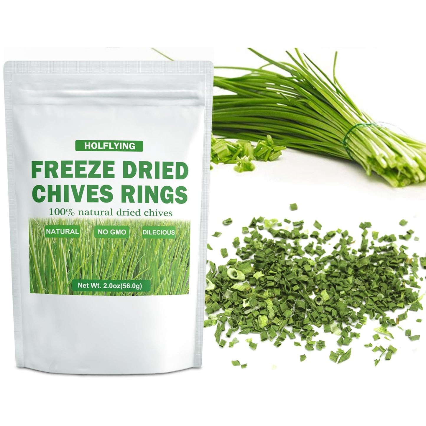 HOLFLYING Freeze Dried Chives Rings - All-Natural Culinary Spice, 2.0oz, No Additives, No GMO