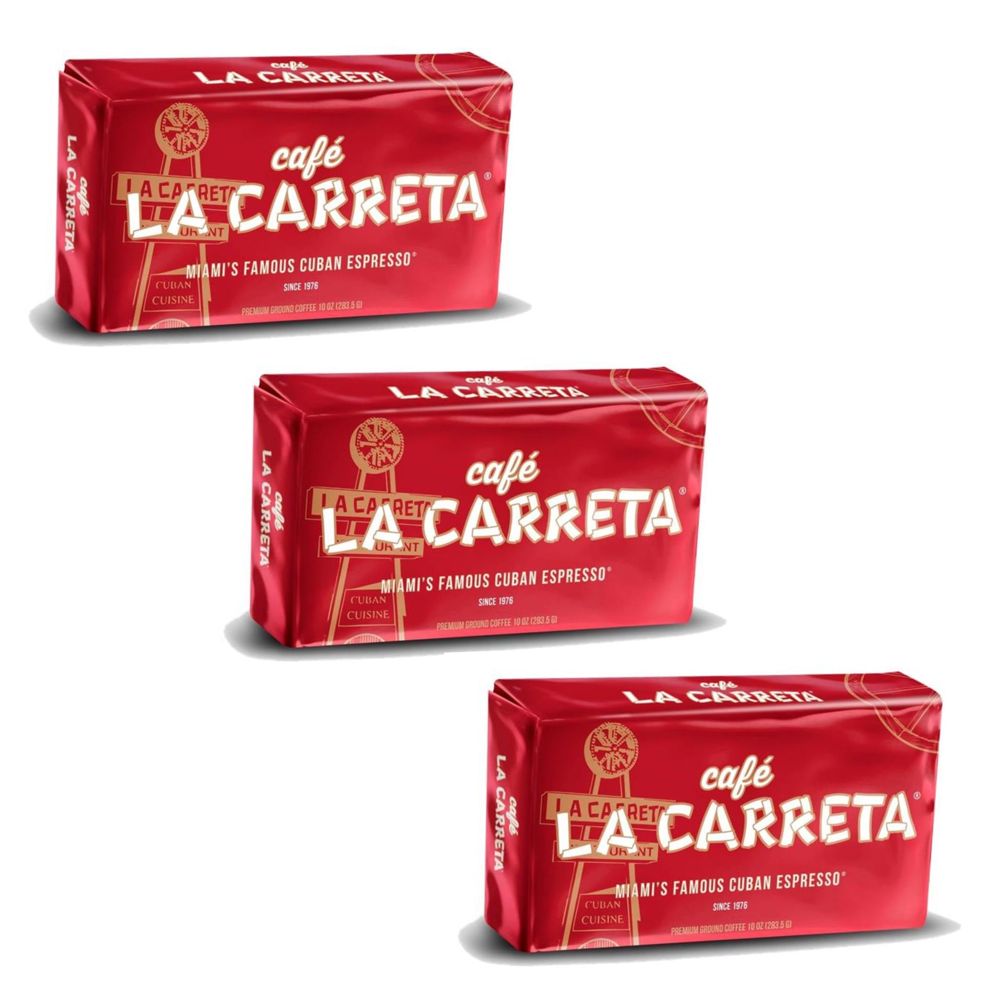 La Carreta Espresso Ground Coffee, 10 oz Bag, Pack of 3, Authentic Cuban Flavor